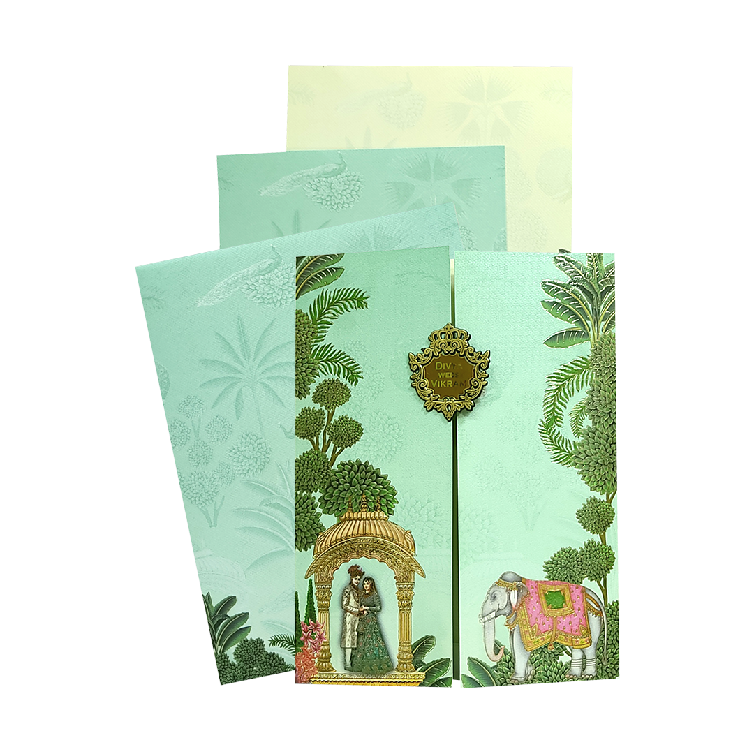 Green Bride Groom Door Style Wedding Card - KNKM8203