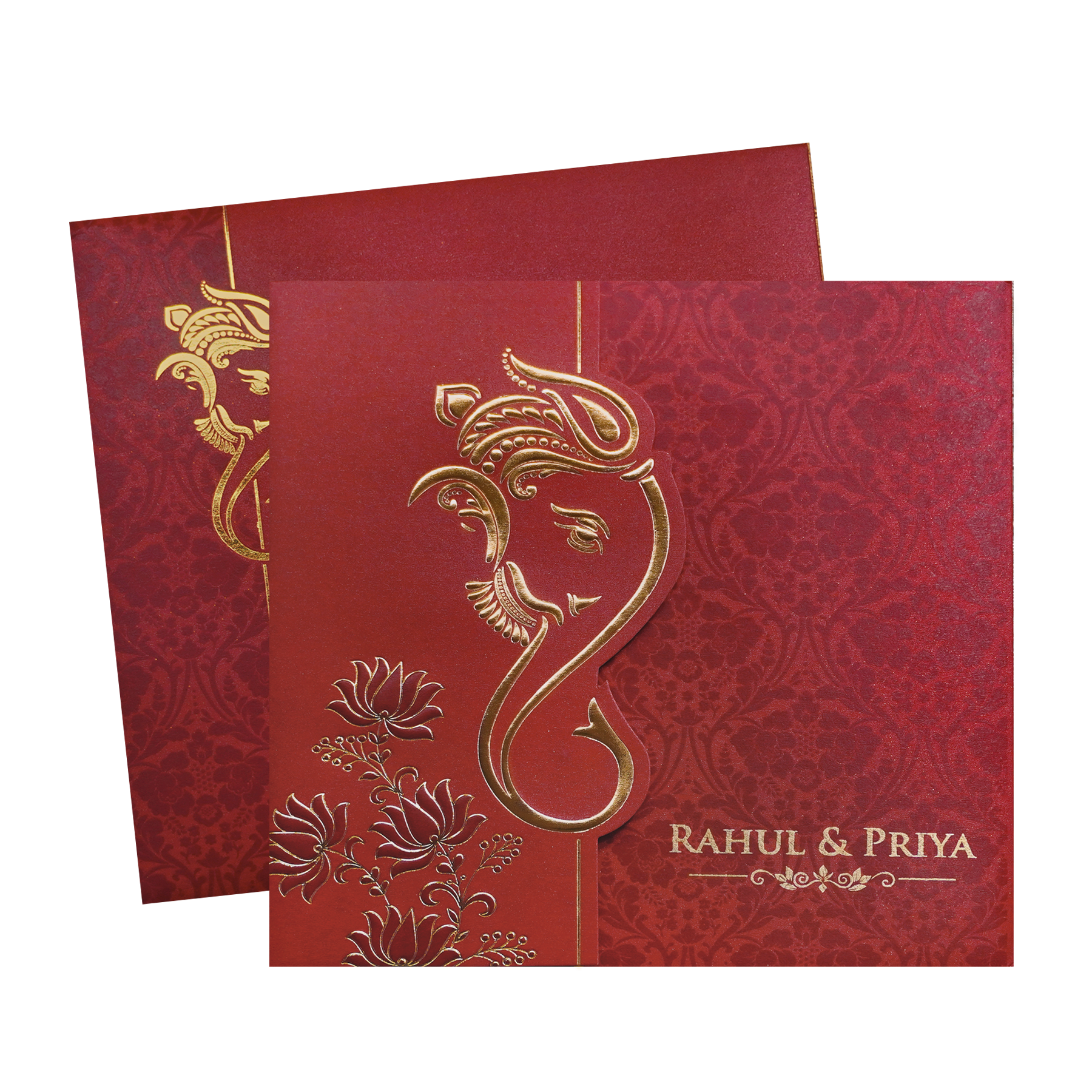 Red Ganesha Cutout Traditional Wedding Invitation Card-King of Cards