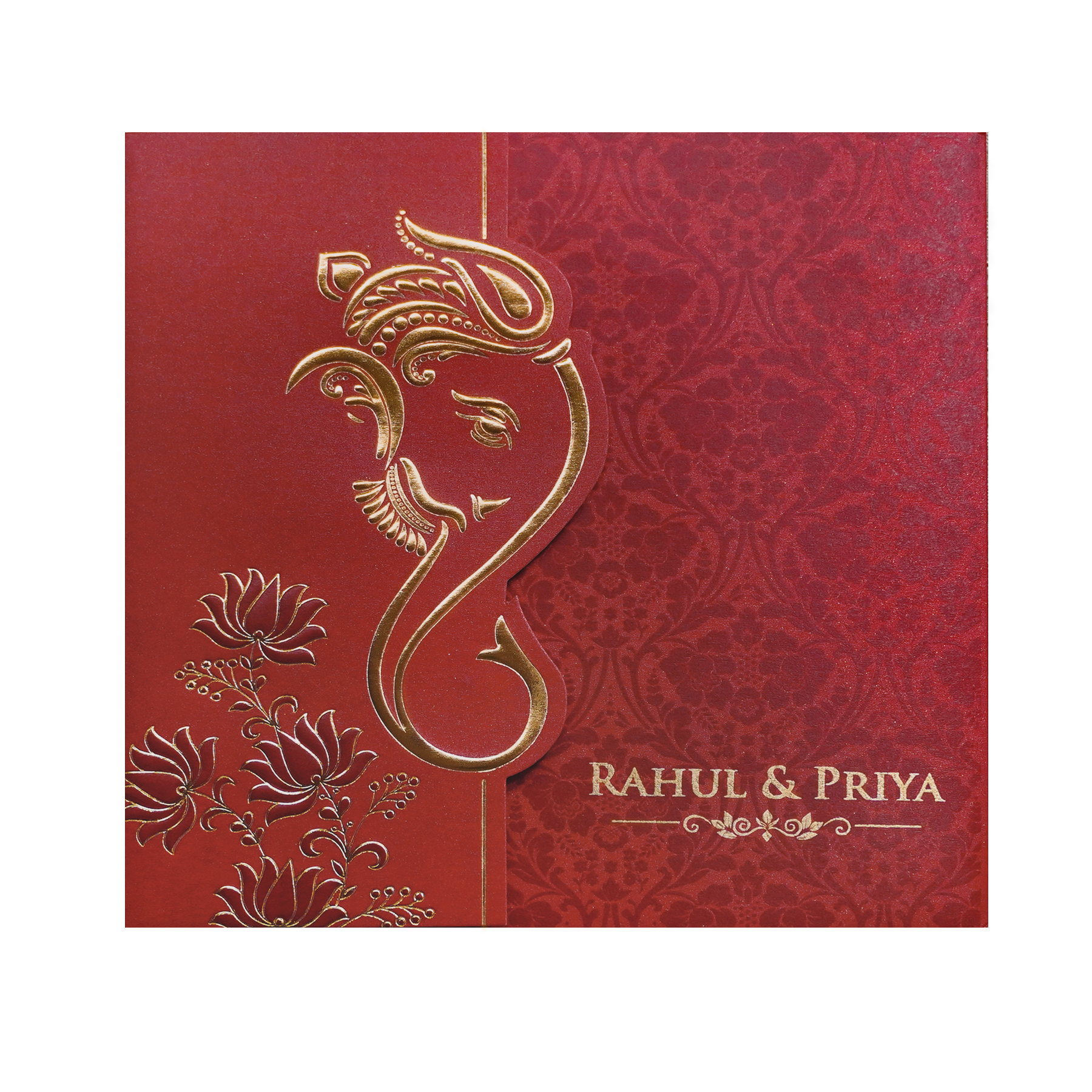 Red Ganesha Cutout Traditional Wedding Invitation Card-King of Cards