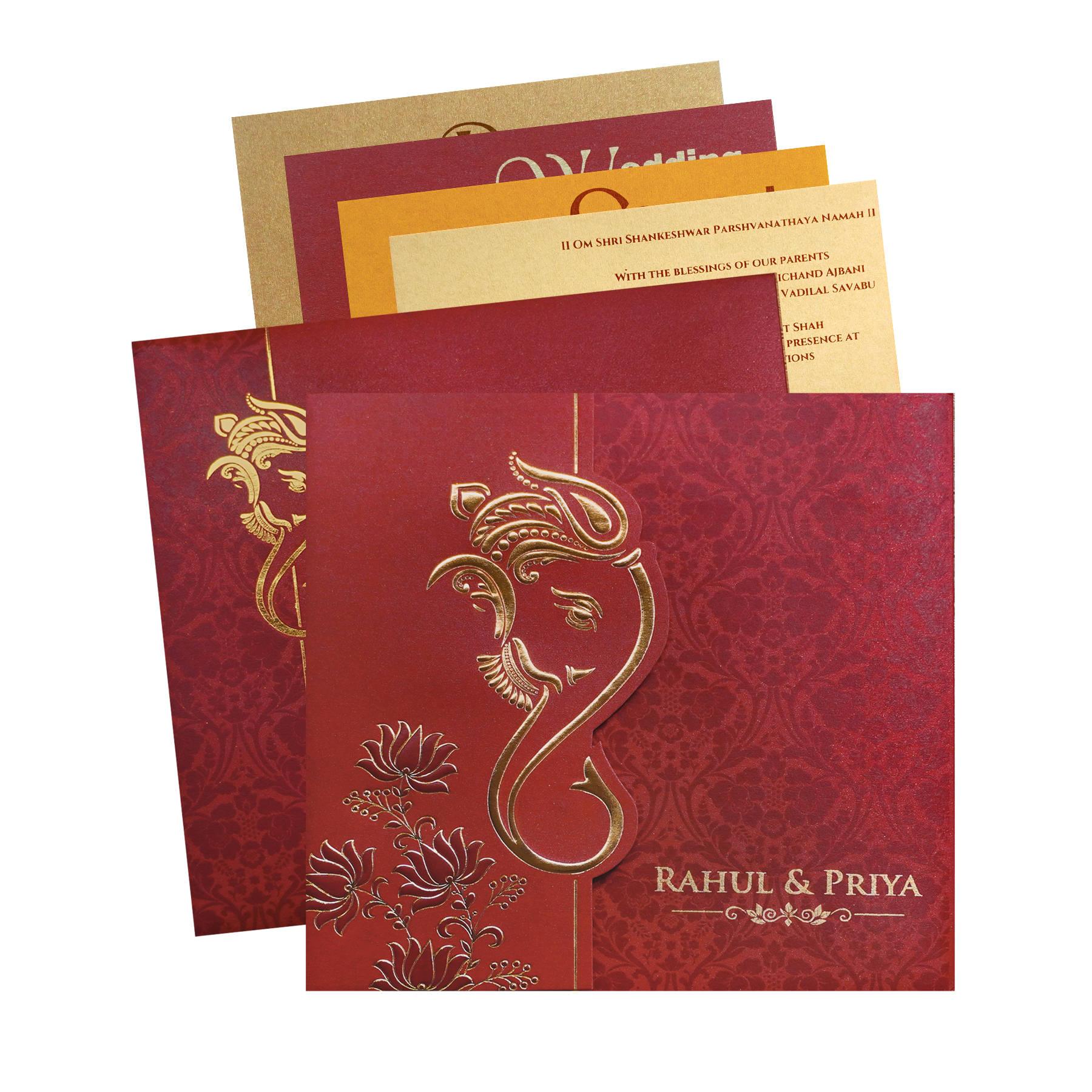 Red Ganesha Cutout Traditional Wedding Invitation Card-King of Cards