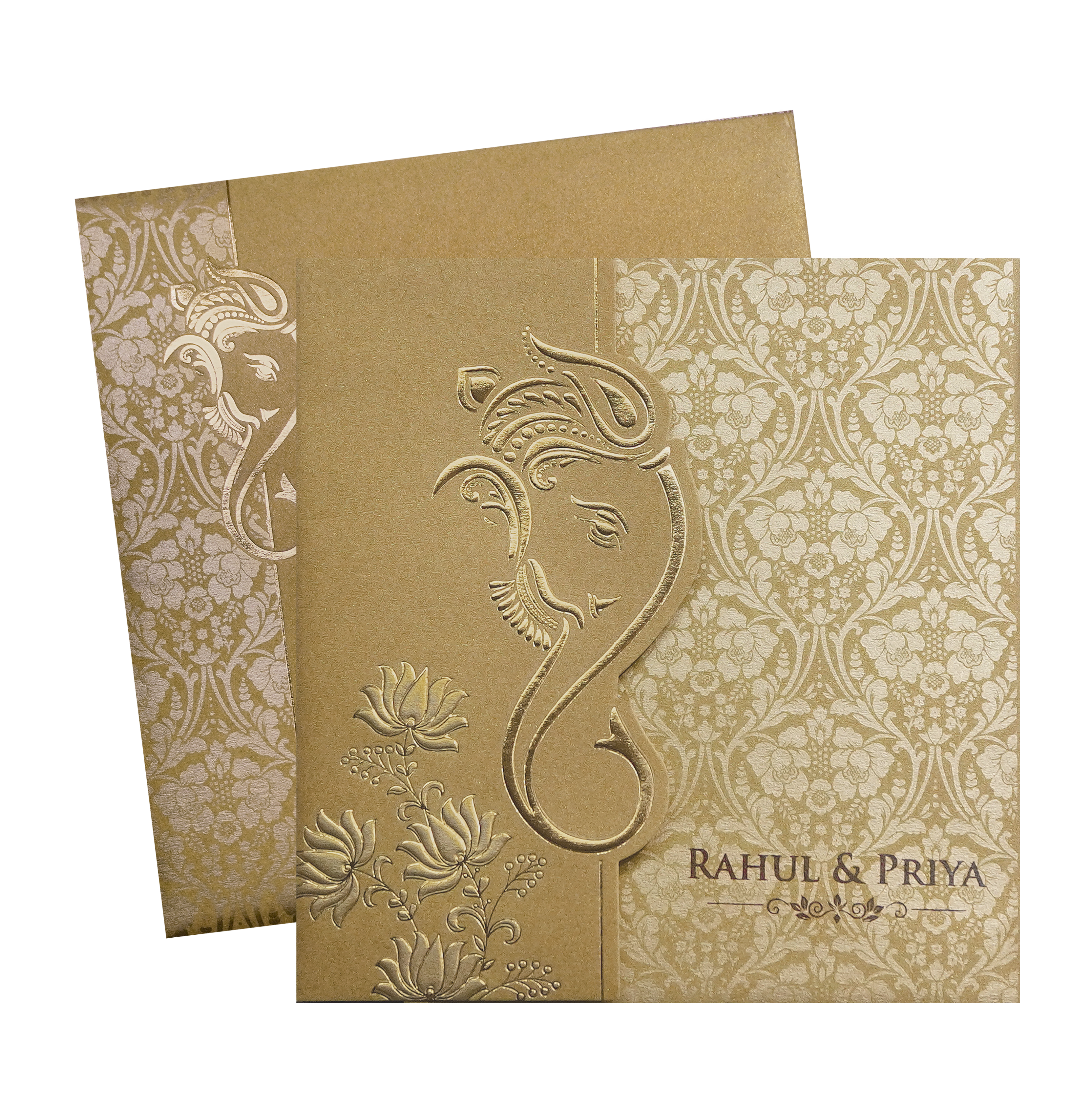 Gold Ganesha Cutout Floral Wedding Invitation Card-King of Cards