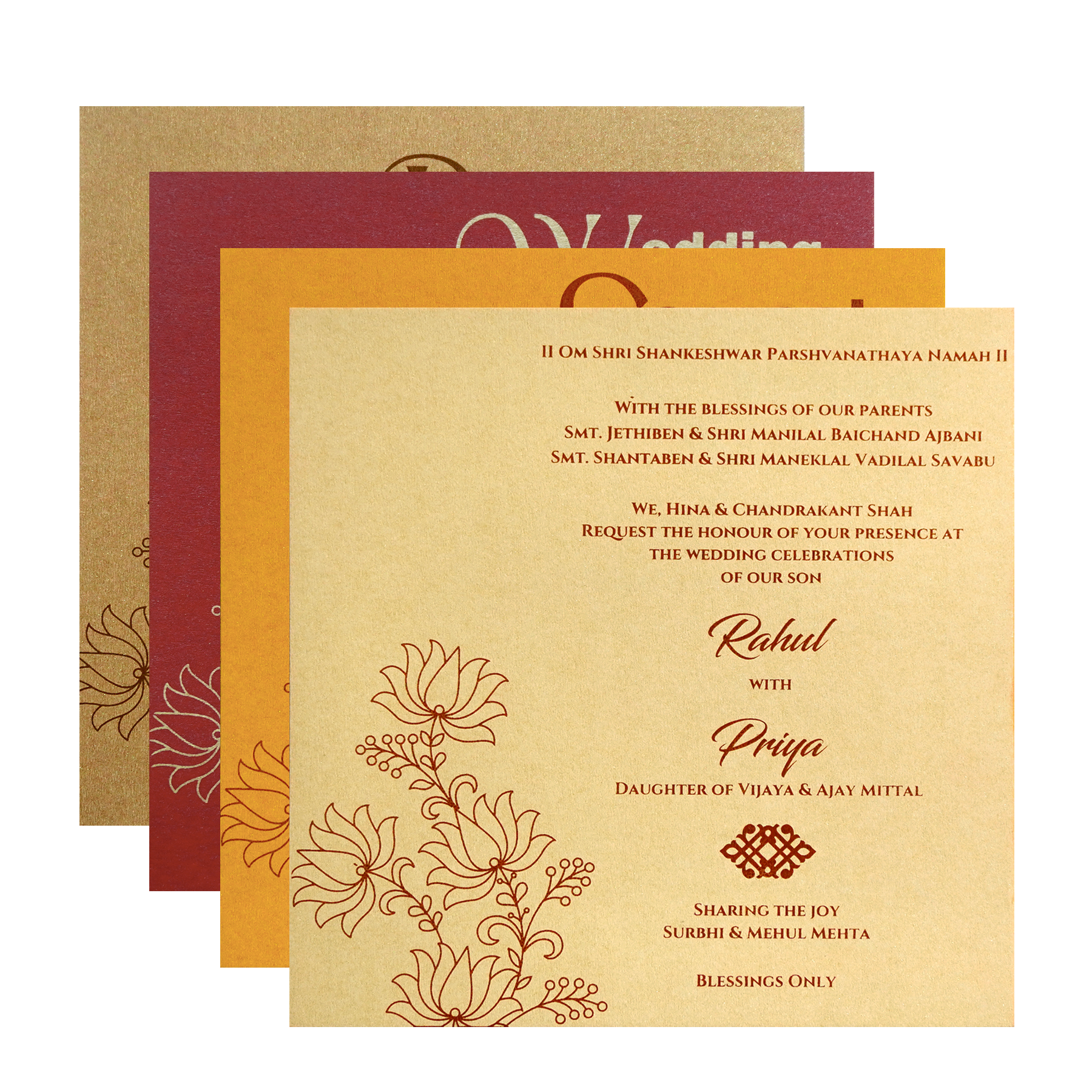 Gold Ganesha Cutout Floral Wedding Invitation Card-King of Cards