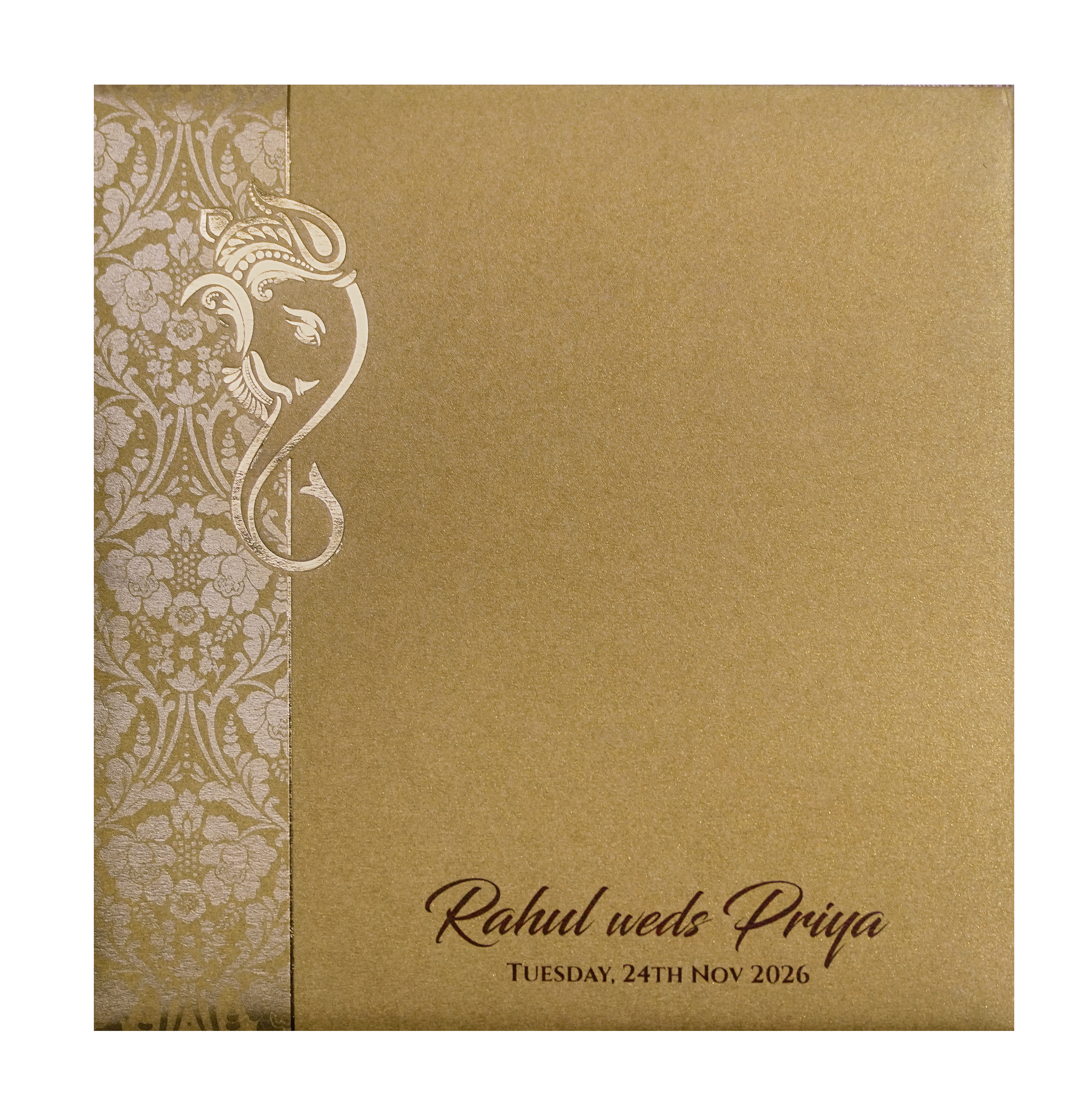 Gold Ganesha Cutout Floral Wedding Invitation Card-KPR06020