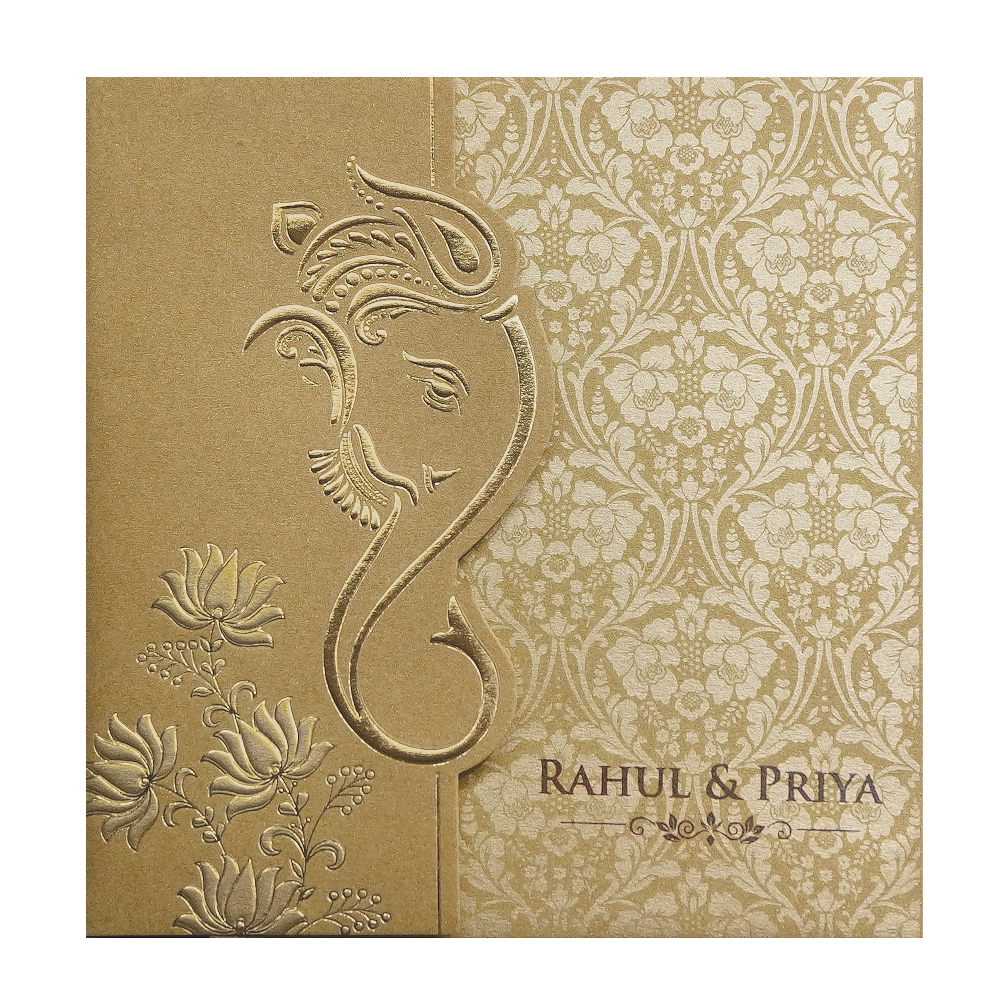 Gold Ganesha Cutout Floral Wedding Invitation Card-KPR06020