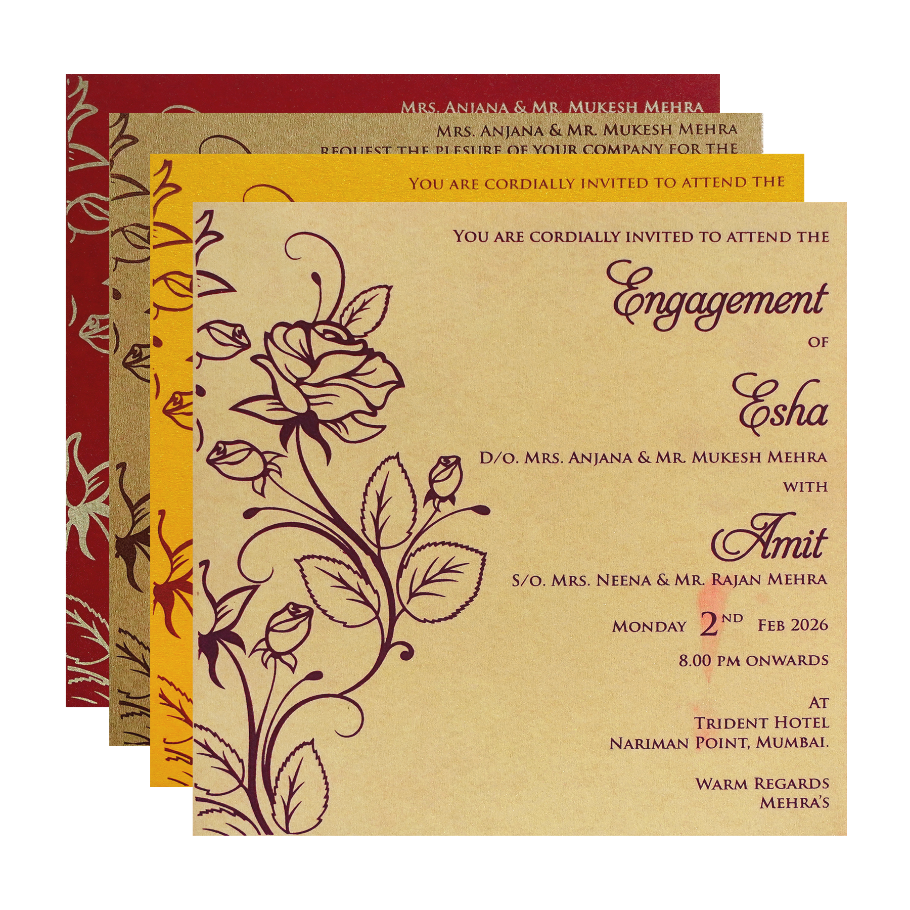 Red Floral Cutout Wedding Invitation Card-King of Cards