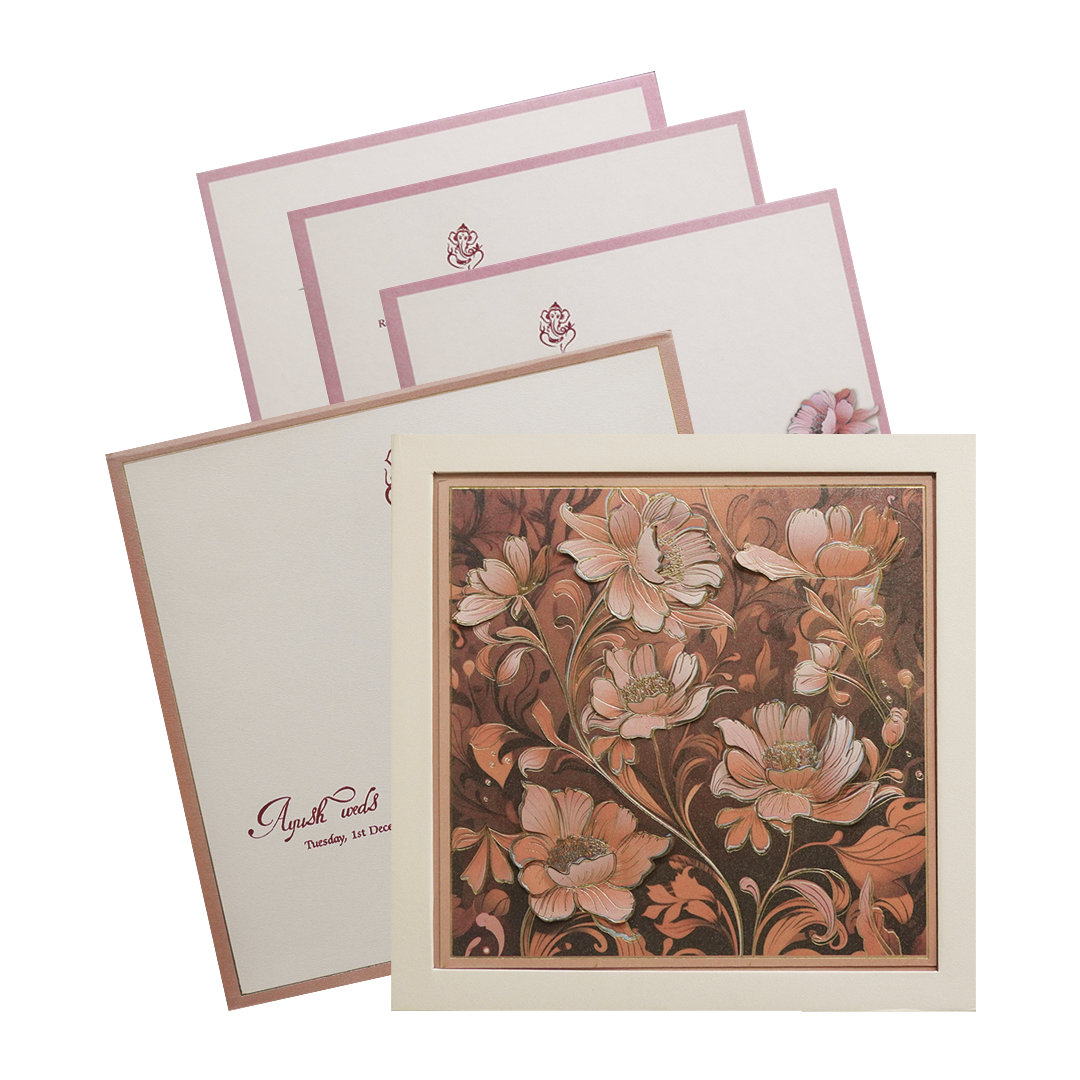 Copper Floral Embossed Luxury Wedding Invitation Card-King of Cards