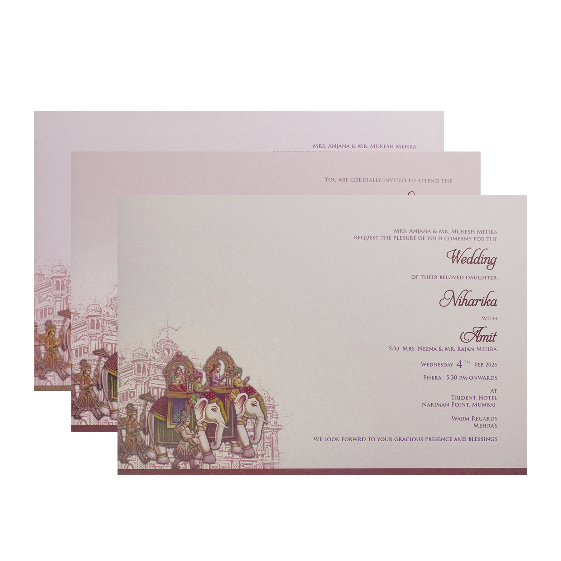 Pastel Pink Royal Wedding Baraat Invitation Card-KPR24830
