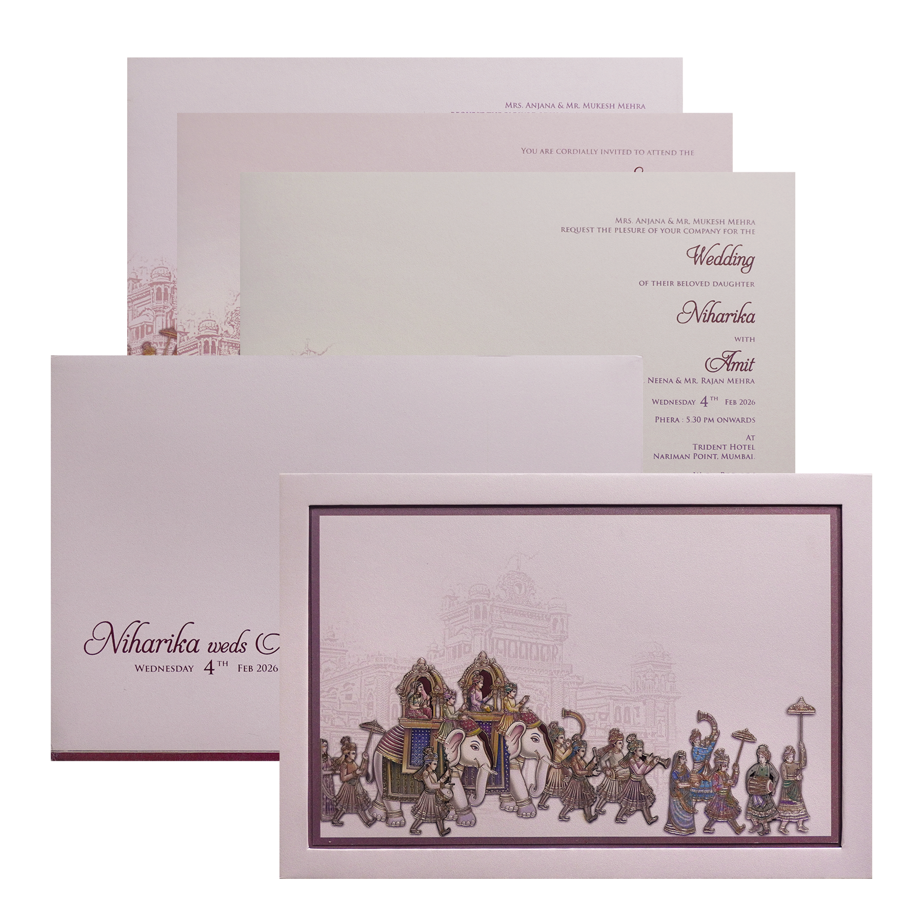 Pastel Pink Royal Wedding Baraat Invitation Card-King of Cards