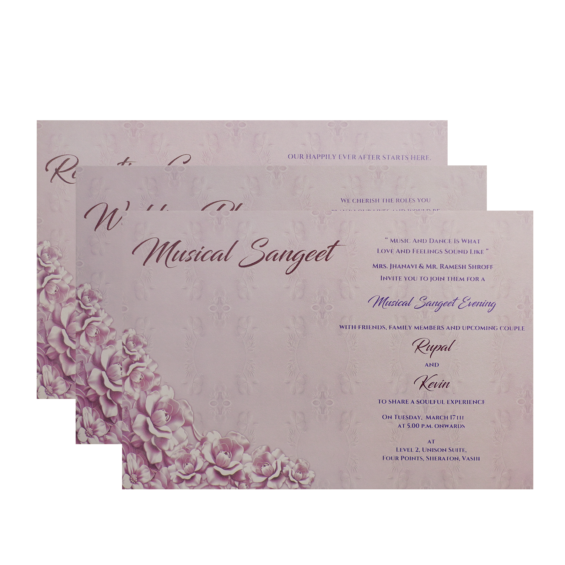 Lilac Padded Floral Wedding Card-King of Cards