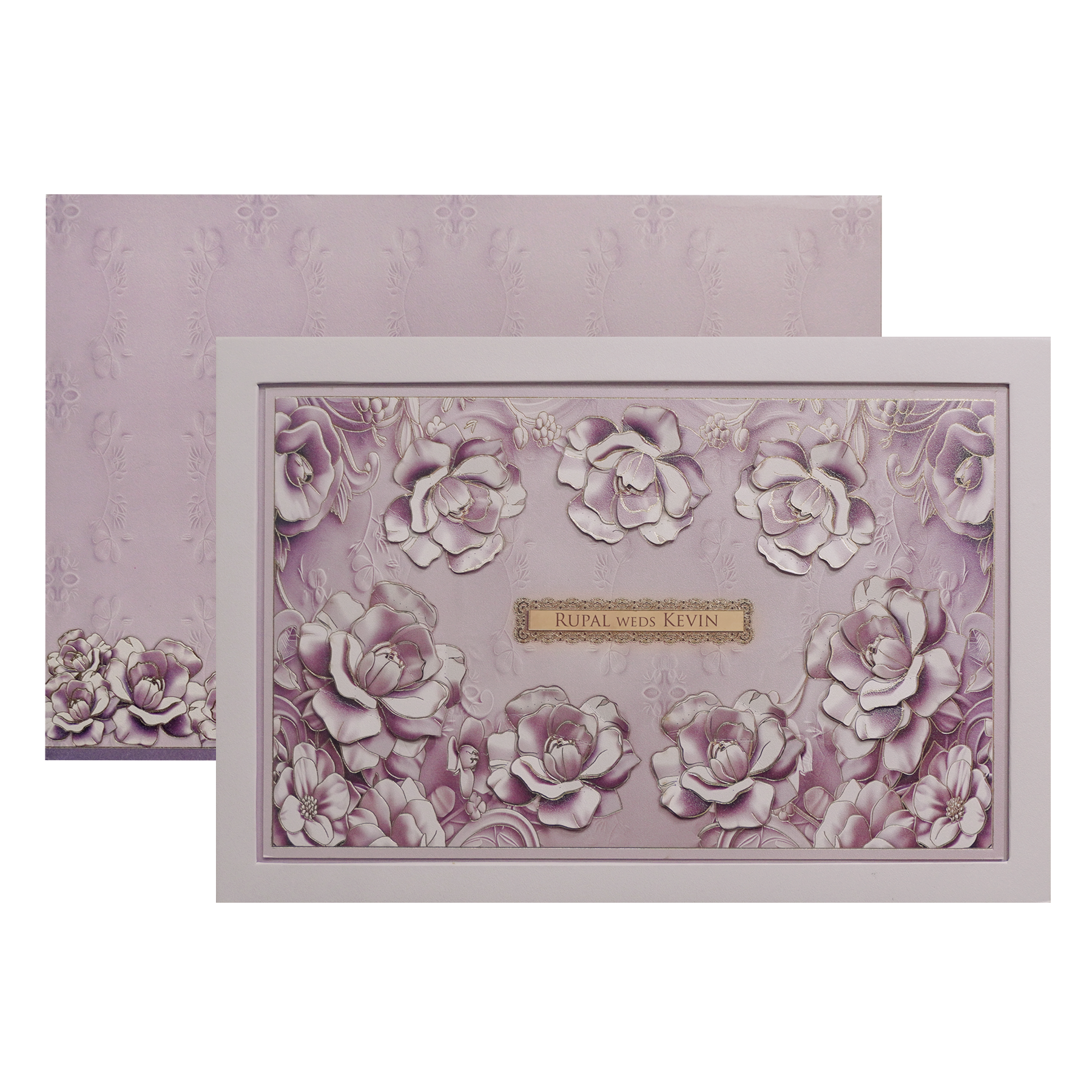 Lilac Padded Floral Wedding Card-KPR24840