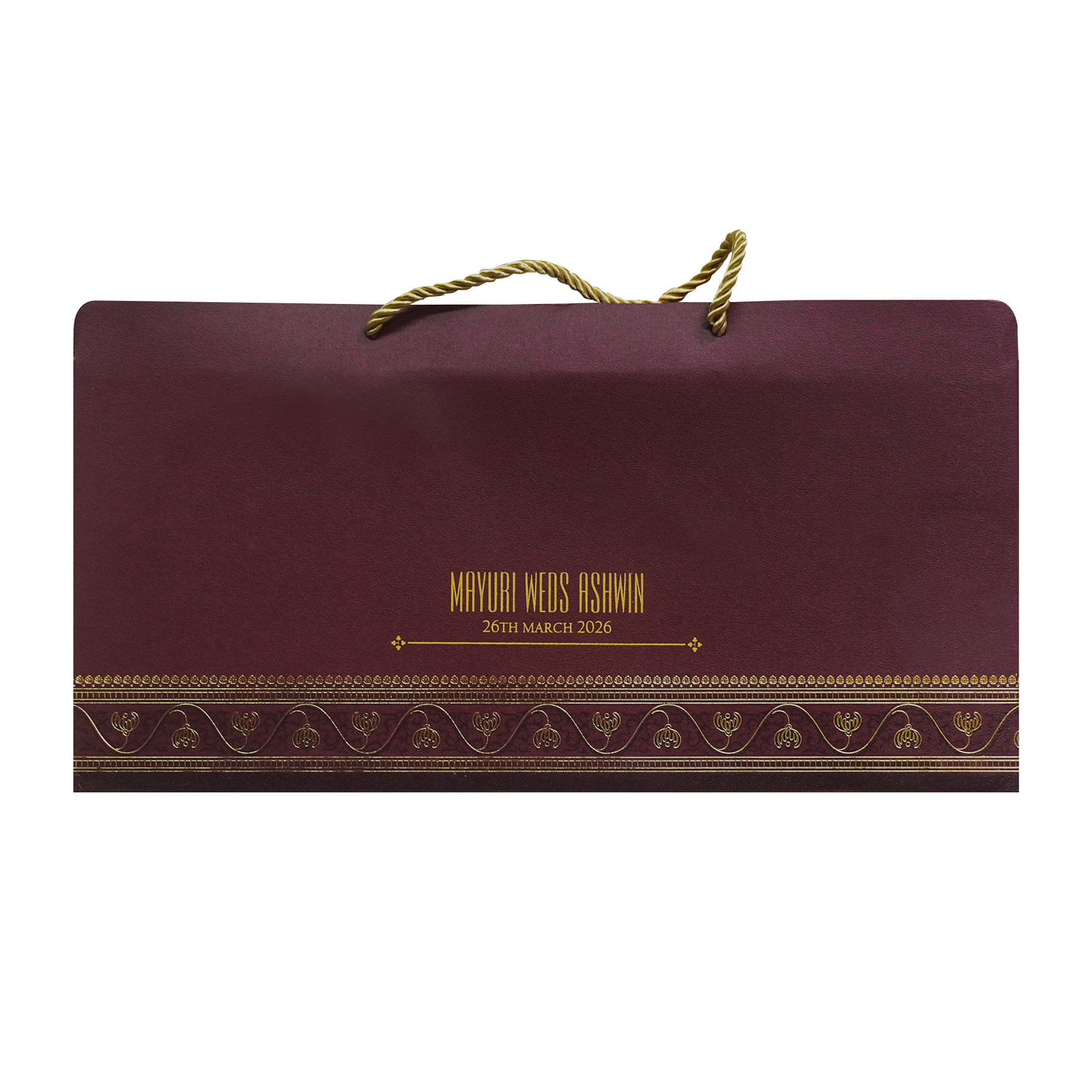 Maroon Floral Handle Padded Wedding Invitation Card-KPR24890