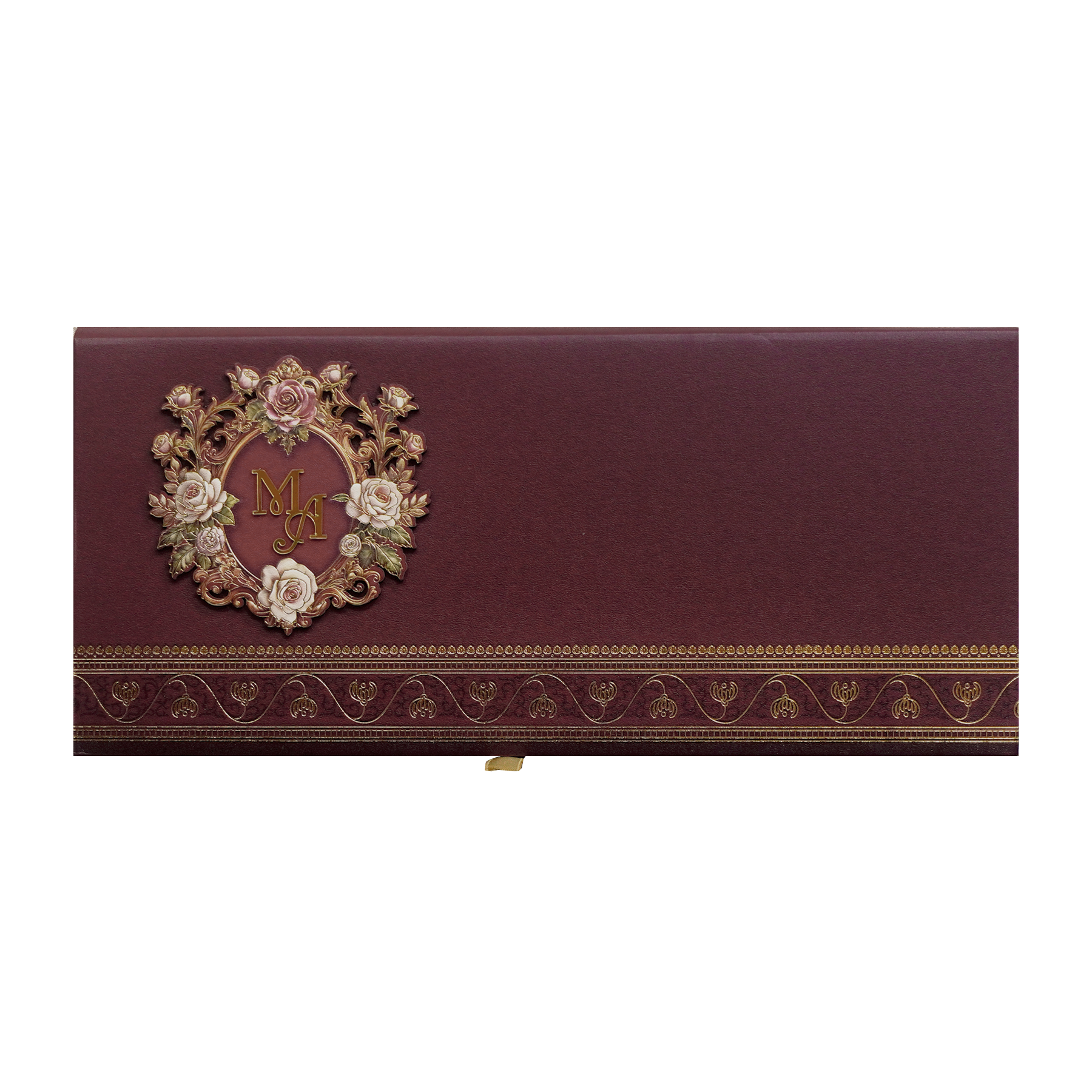 Maroon Floral Handle Padded Wedding Invitation Card-KPR24890