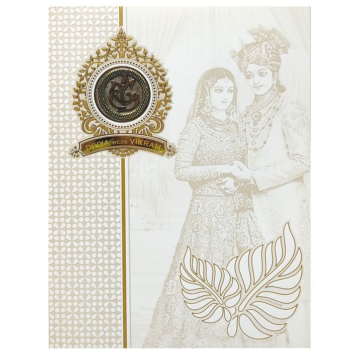 White Hindu Bride And Groom Wedding Card-KNK4102W-King of Cards