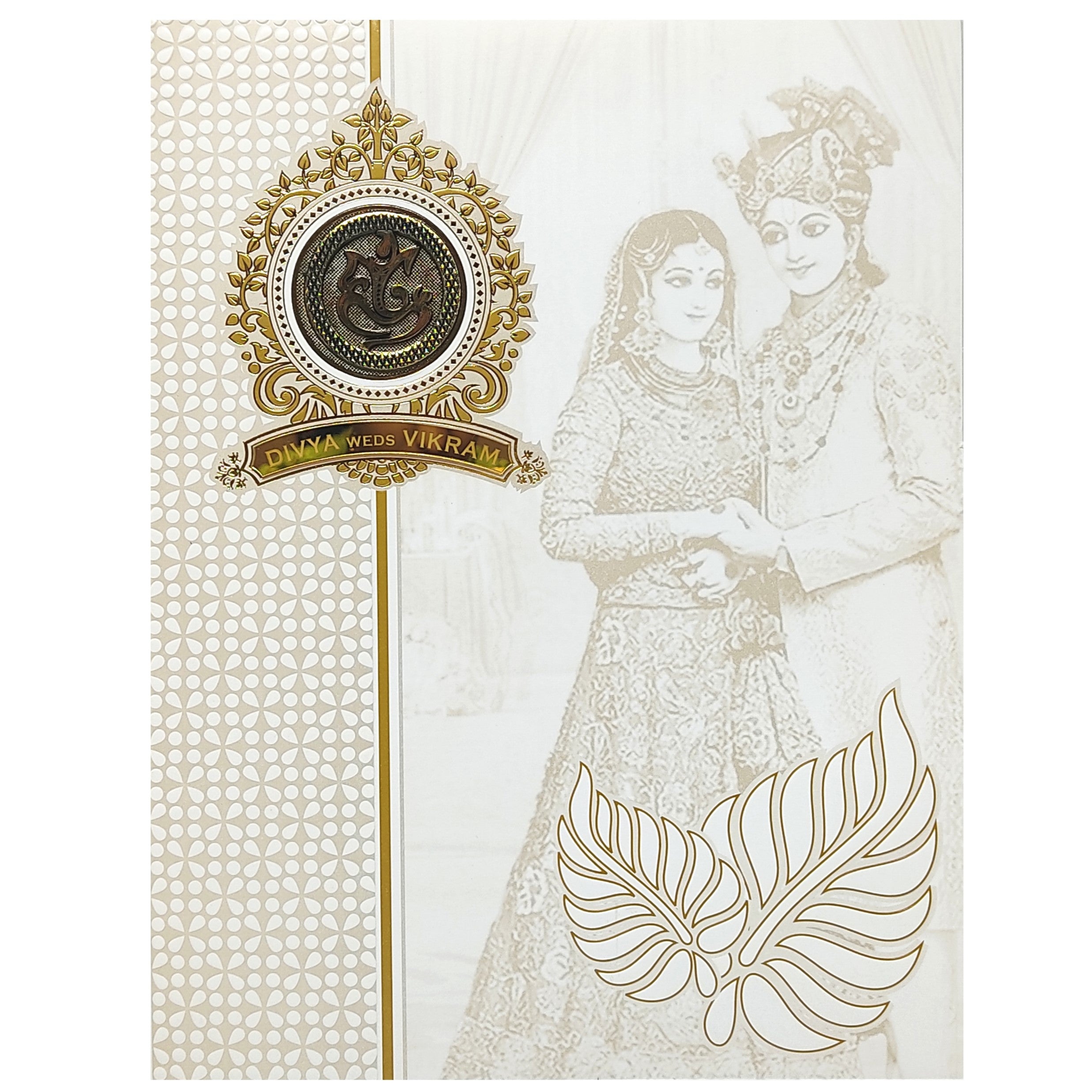 White Hindu Bride And Groom Wedding Card-KNK4102W