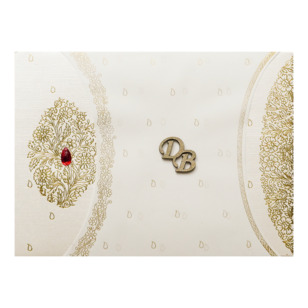 White Gold Tree Minimal Padded Wedding Card-KSI64460