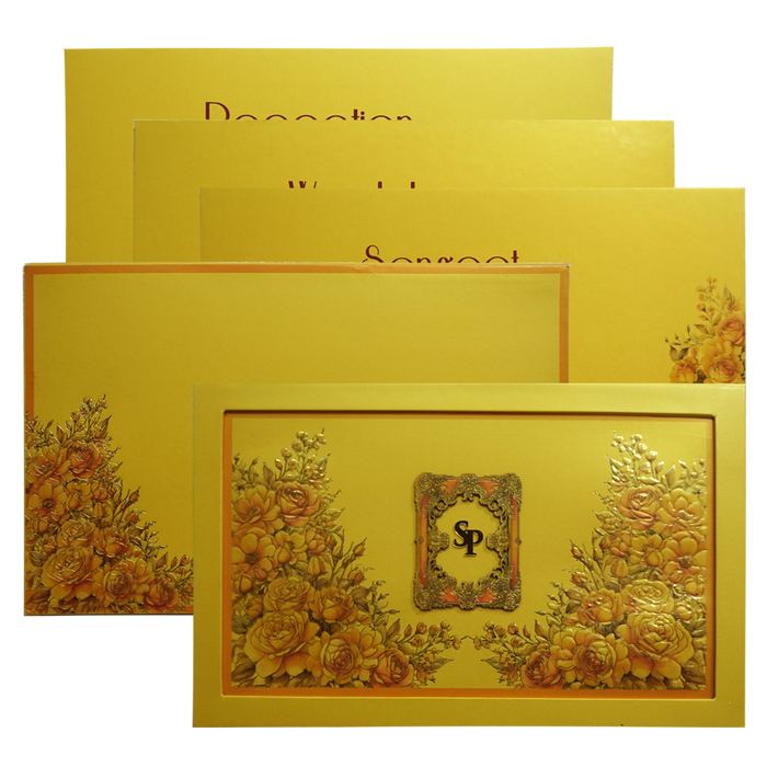 Mustard Padded Floral Invitation Card-King of Cards
