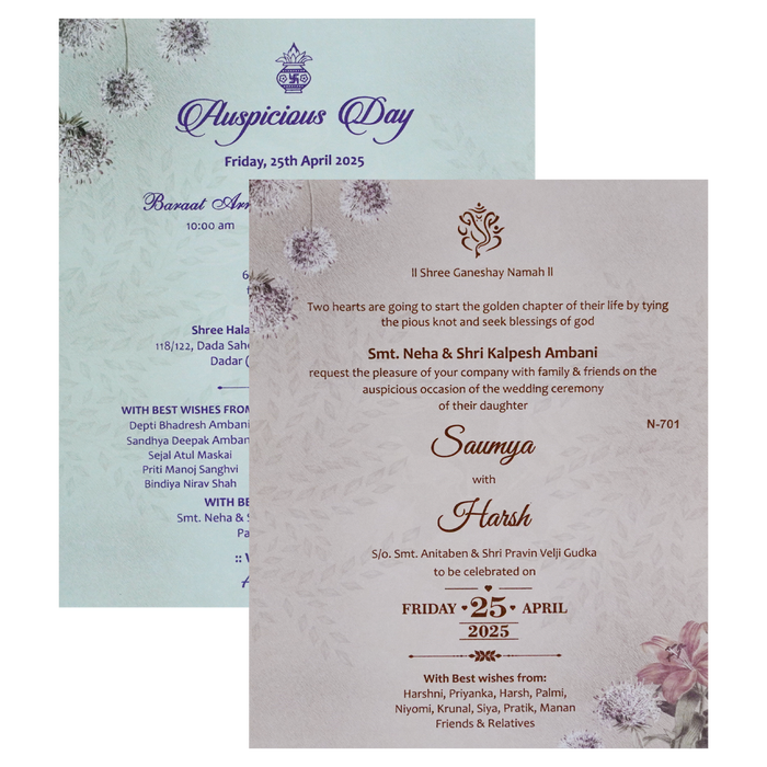 Light Rosy Brown Floral Invitation Card-King of Cards