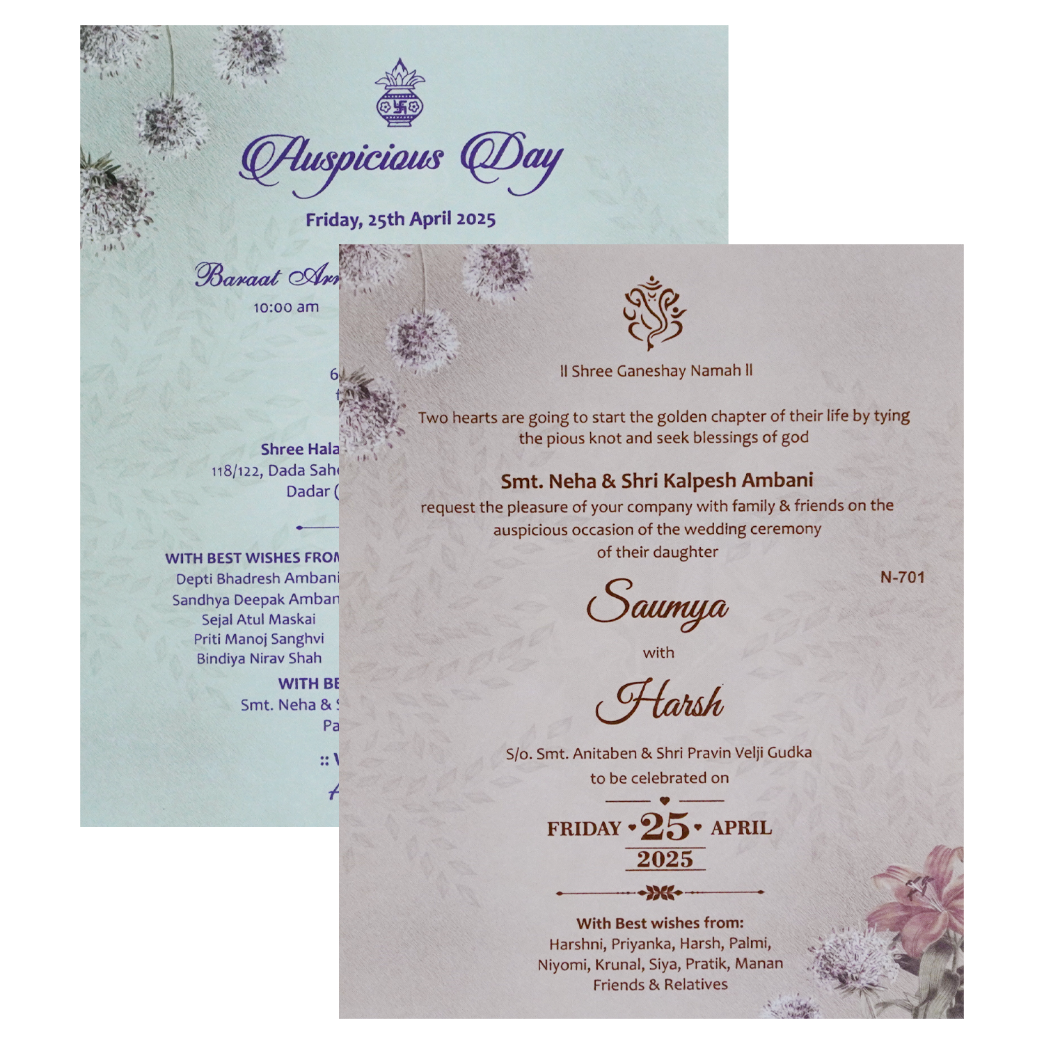 Light Rosy Brown Floral Invitation Card-KVN07010