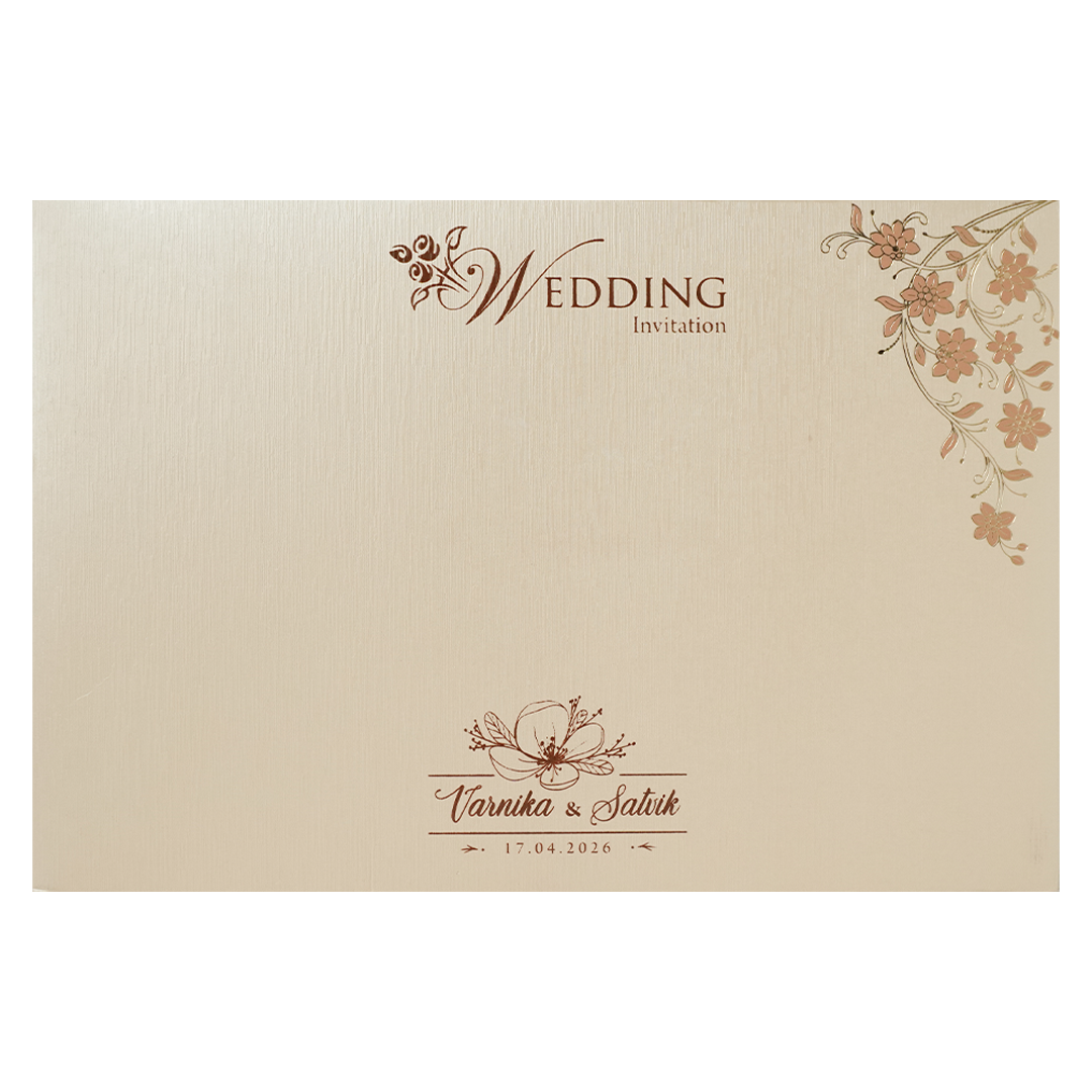 Peach Gold Floral Padded Wedding Card-KSSC2150