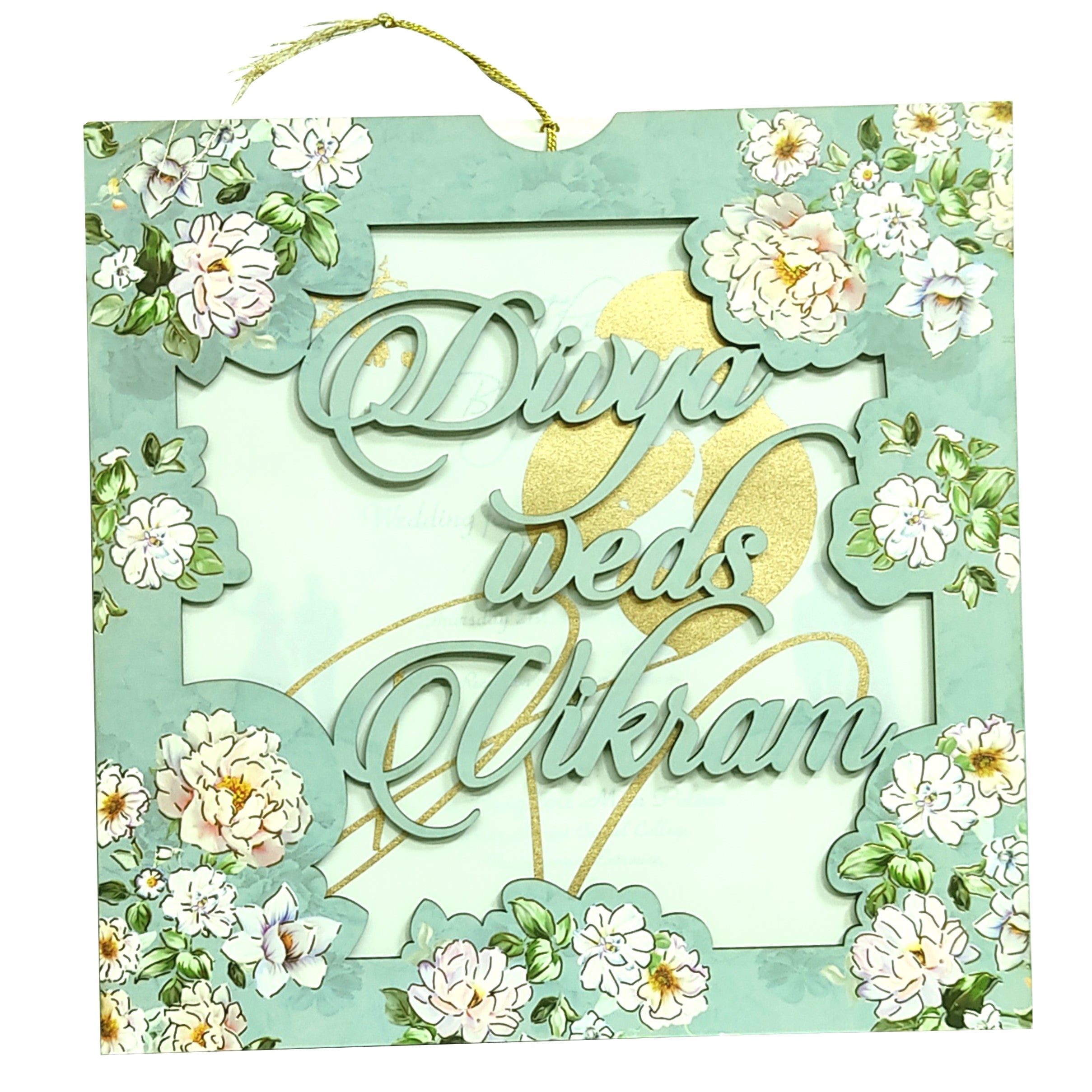 Blue White Floral MDF Invitation Card-KNPL5803