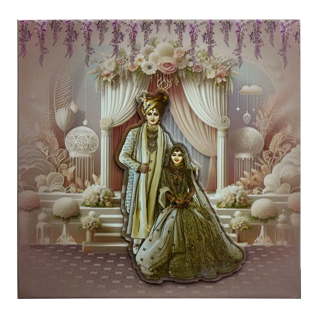 Pastel Pink Bride Groom Padded Invitation Card-KRC30530