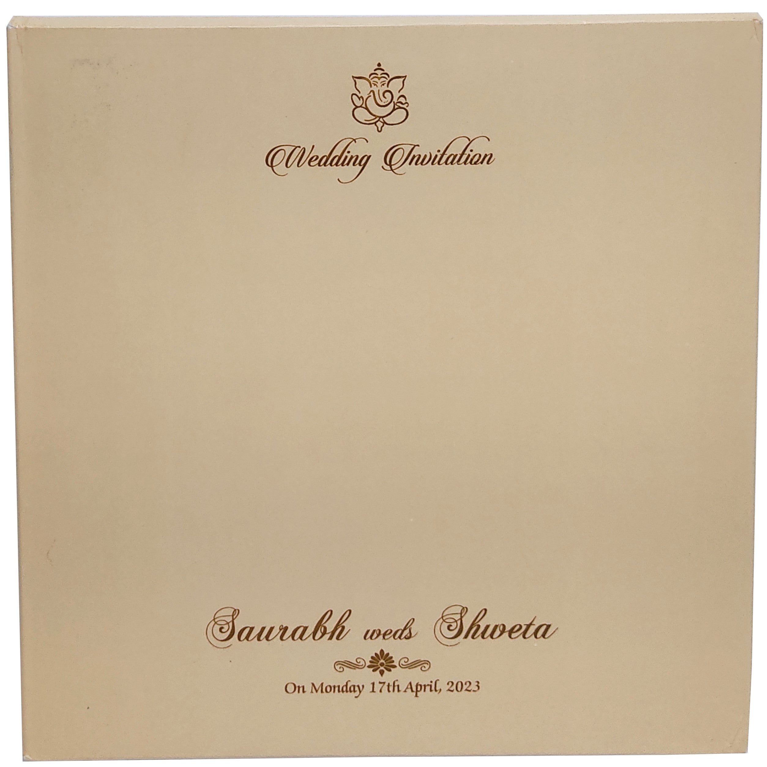 Beige Royal Padded Wedding Card-KBM04320