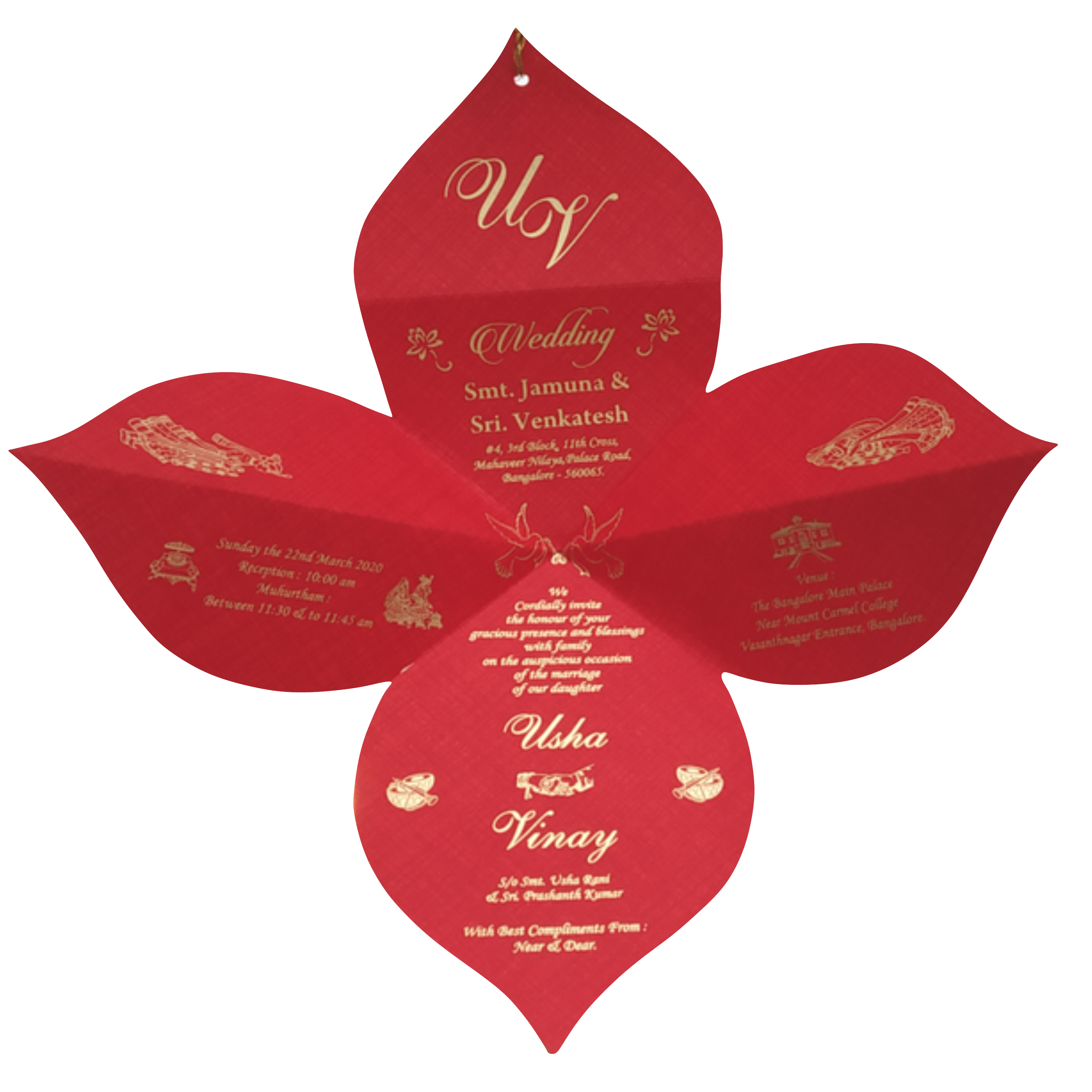 Red Designer Coconut Shape Wedding Card Design-KNF9100R