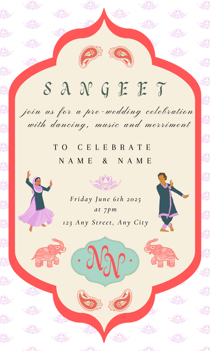 Red And White Sangeet Invitation-King of Cards