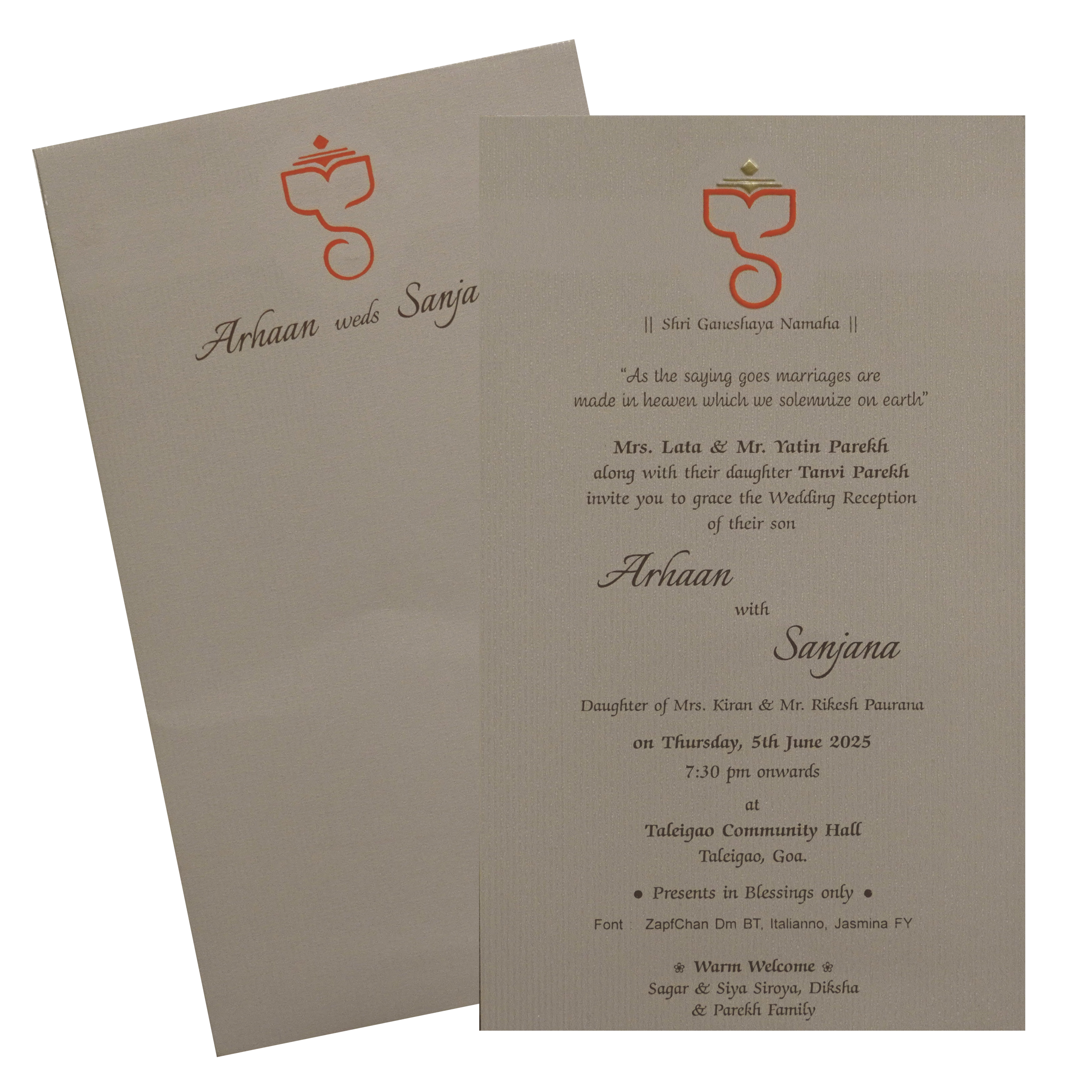 Make your event special with our exclusive Light Brown Single Sheet Invitation. Shop now! ?WhatsApp Support ?Express Delivery.