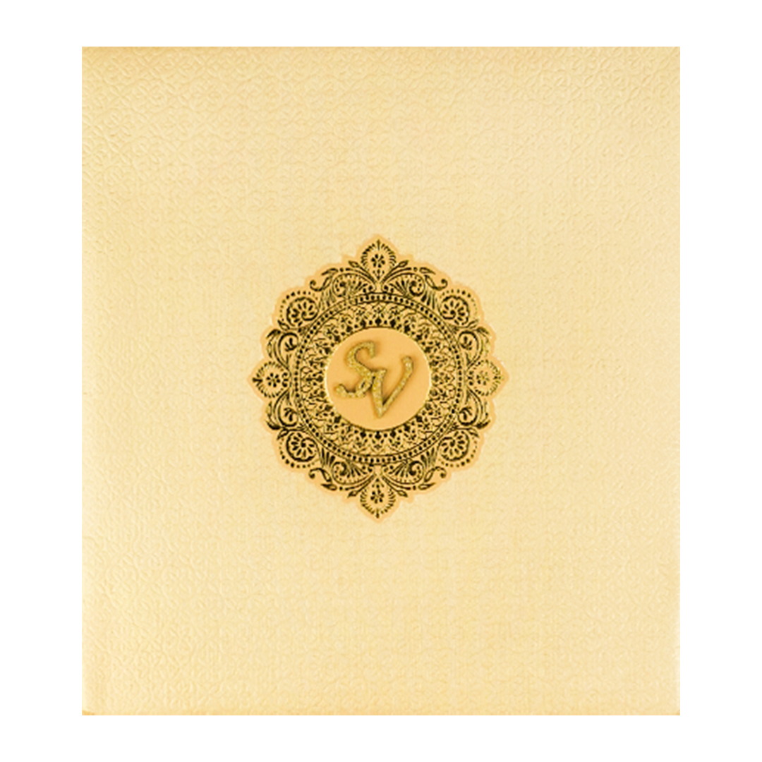Gold Monogram Padded Wedding Card-KSI64450