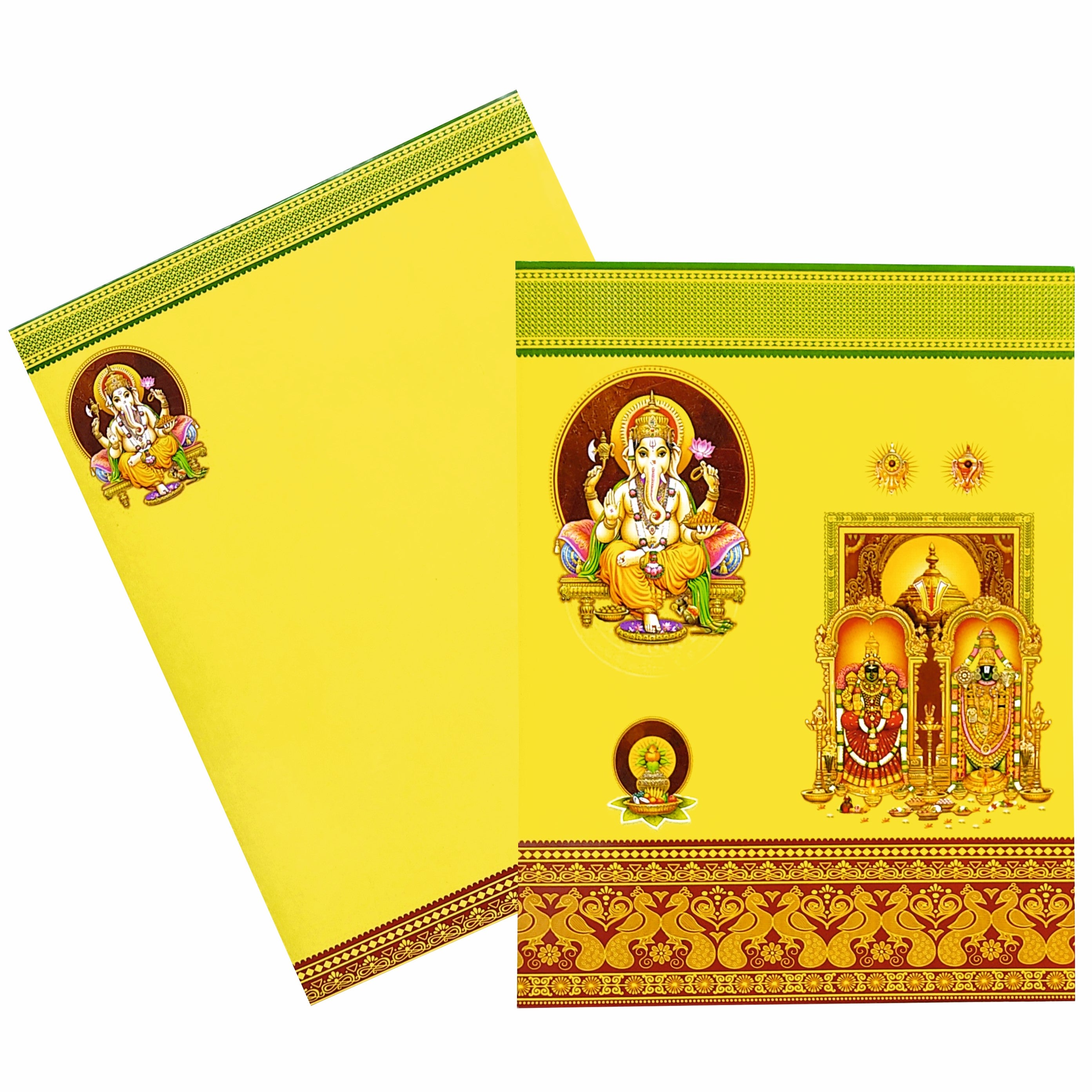 Yellow Classic Offset Balaji Padmavathi With Ganesha Invitation-KNK10780