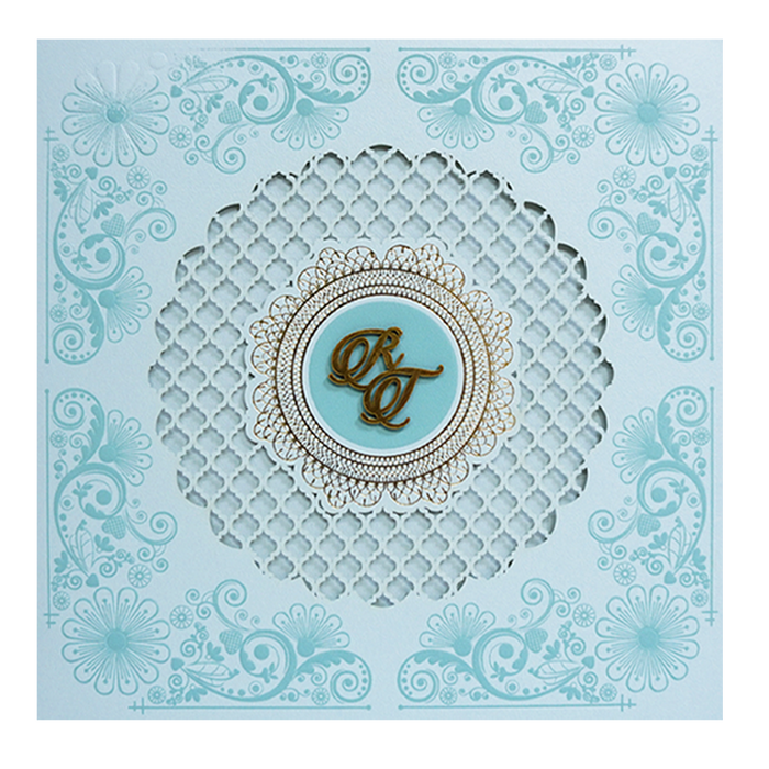 Blue Padded Laser Cut Wedding Card-King of Cards