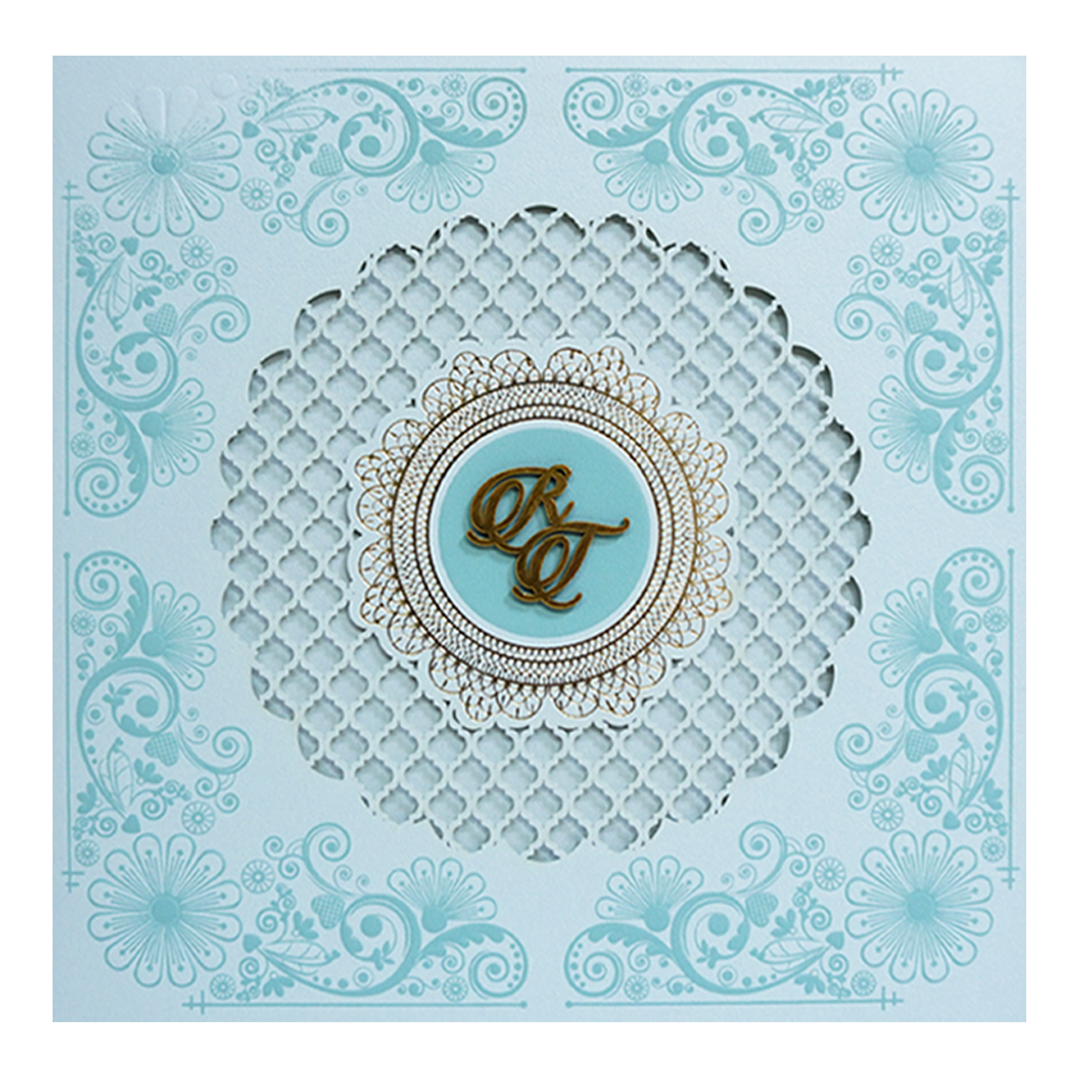 Blue Padded Laser Cut Wedding Card-King of Cards