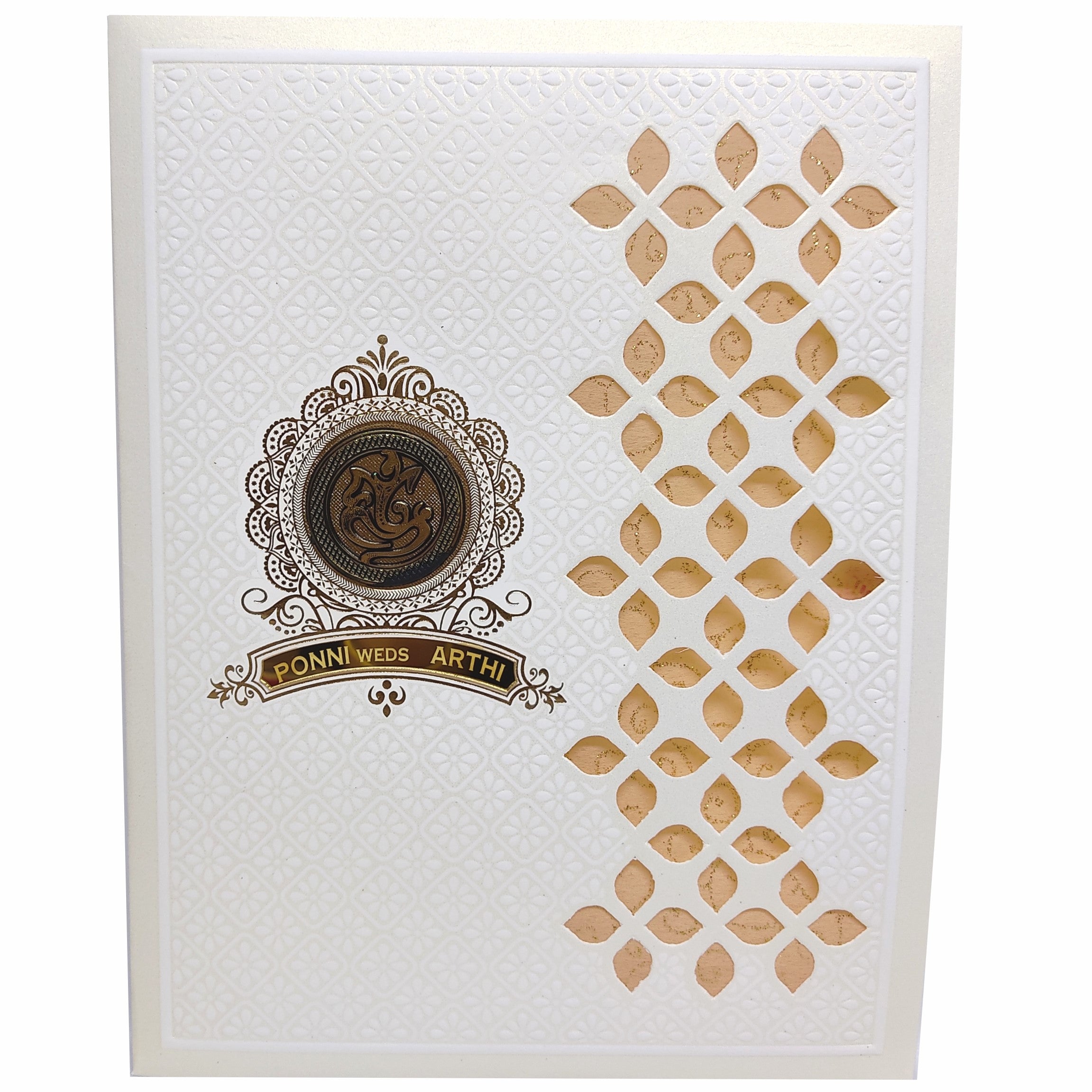 White Jumbo Screen Embossed Floral Die Cut Wedding Card-KNJS2040
