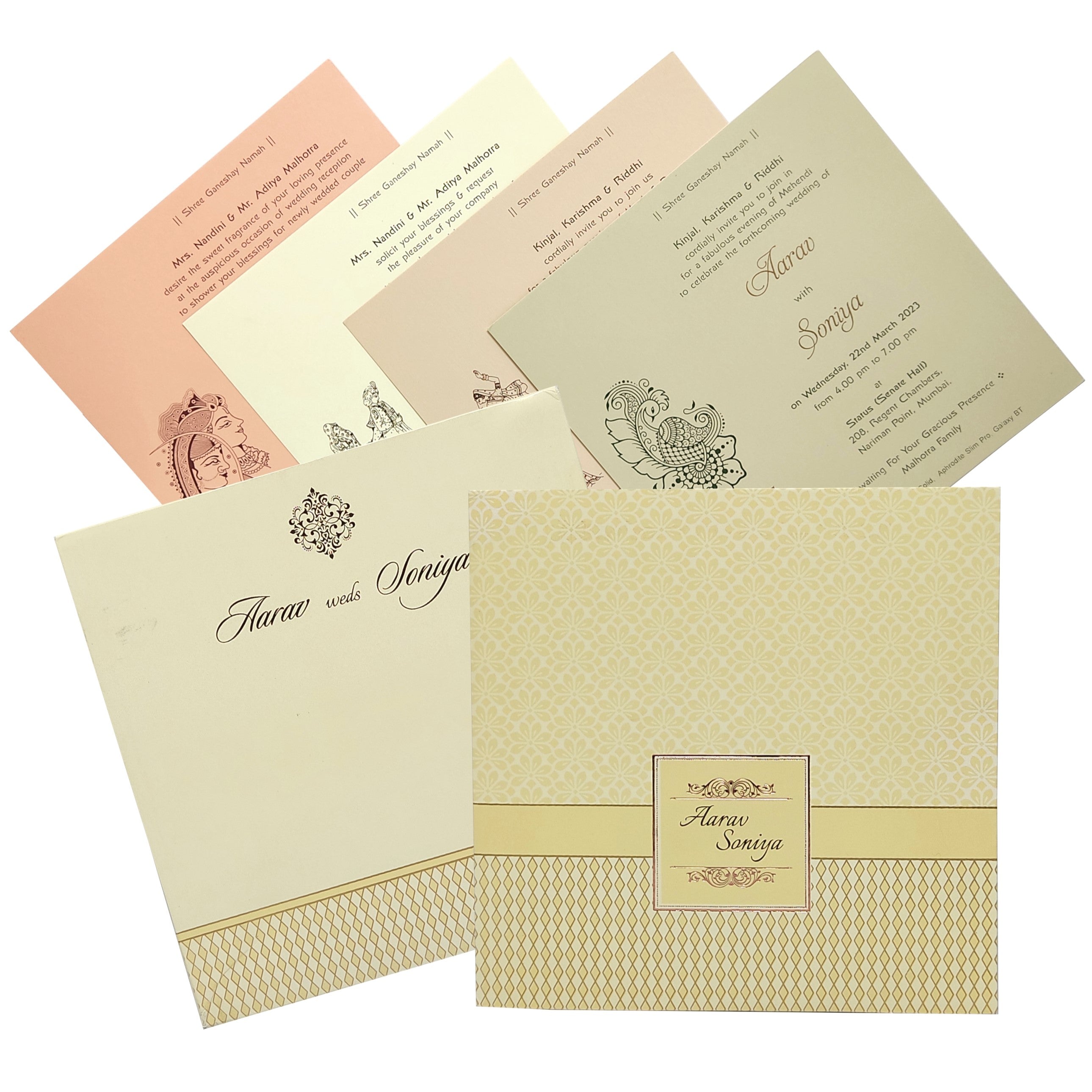 Elegant and super smooth Cream pattern design gold printed with envelope invitation card! Buy now! ? Customer Support ? Home Delivery