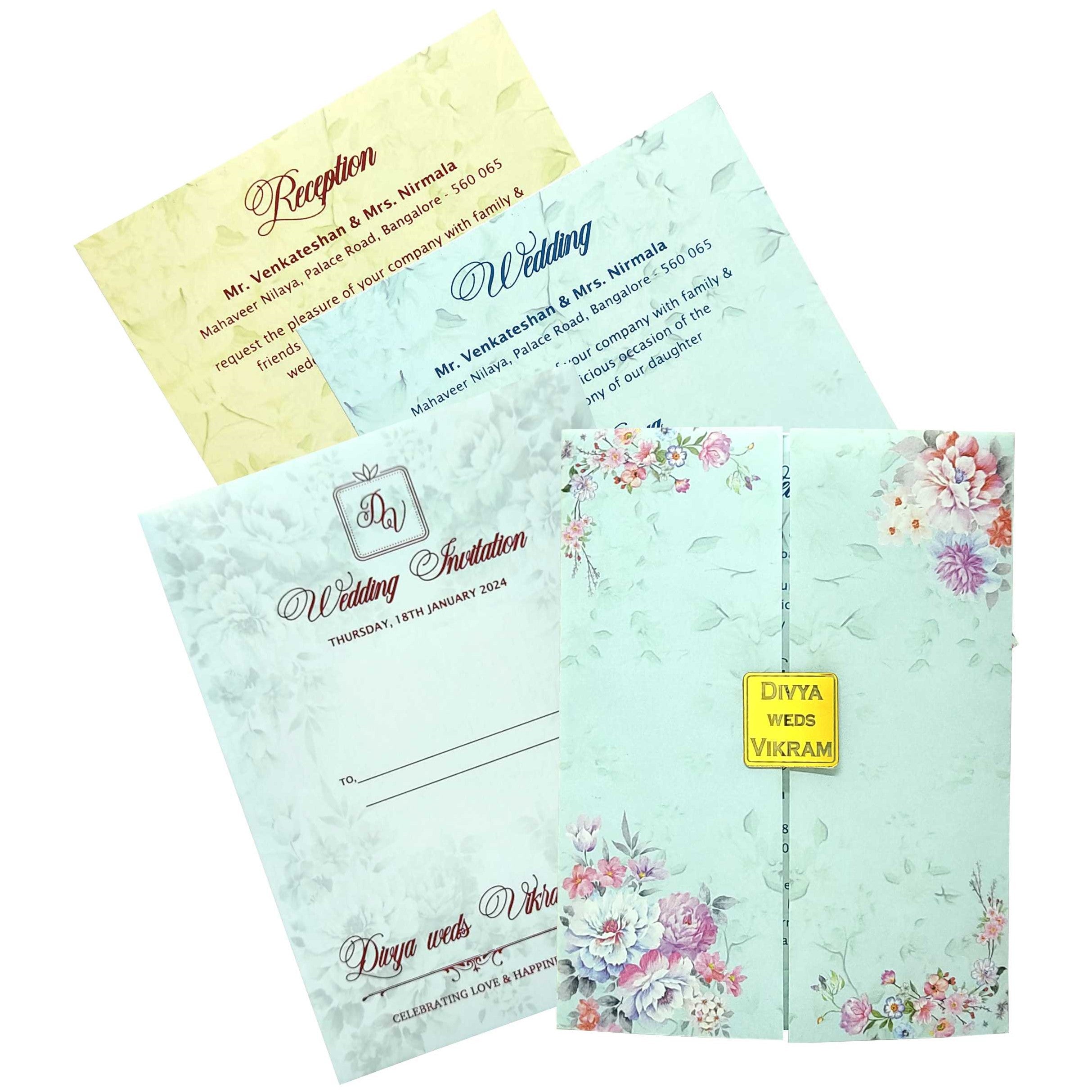 Blue Floral Door Type Invitation Card-KNK9701LB