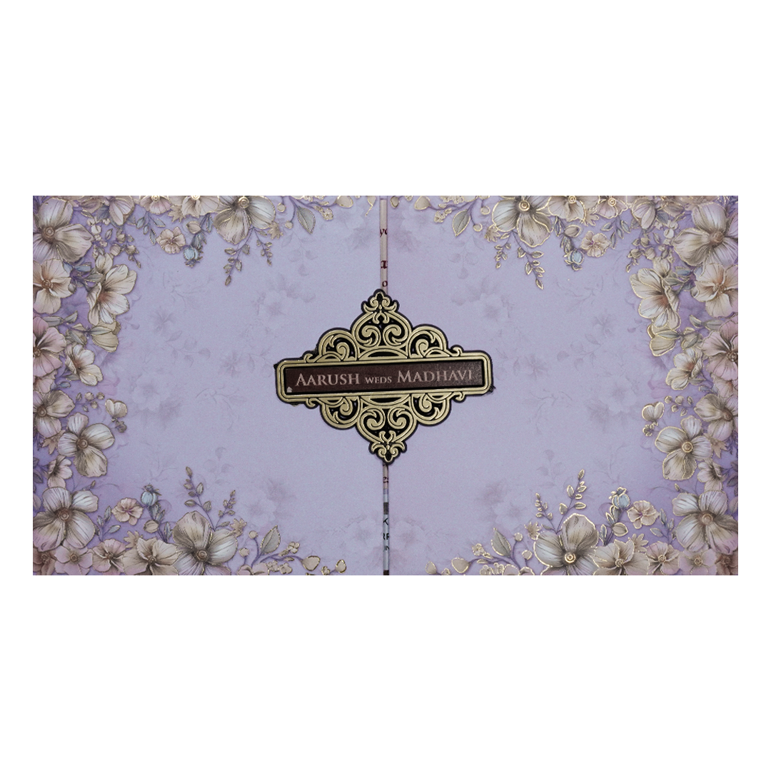 Purple Floral Padded Wedding Card-KSH72280