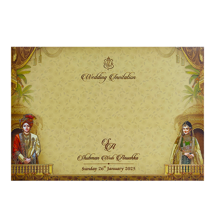 Antique Gold Bride Groom Padded Wedding Card Design-King of Cards