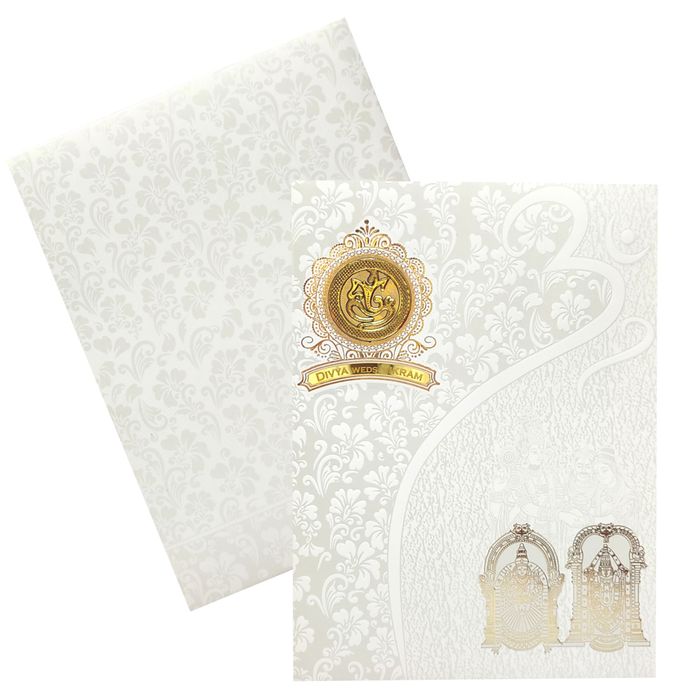 White Royal Screen Embossed With Balaji And Padmavathi-KNK7046W-King of Cards