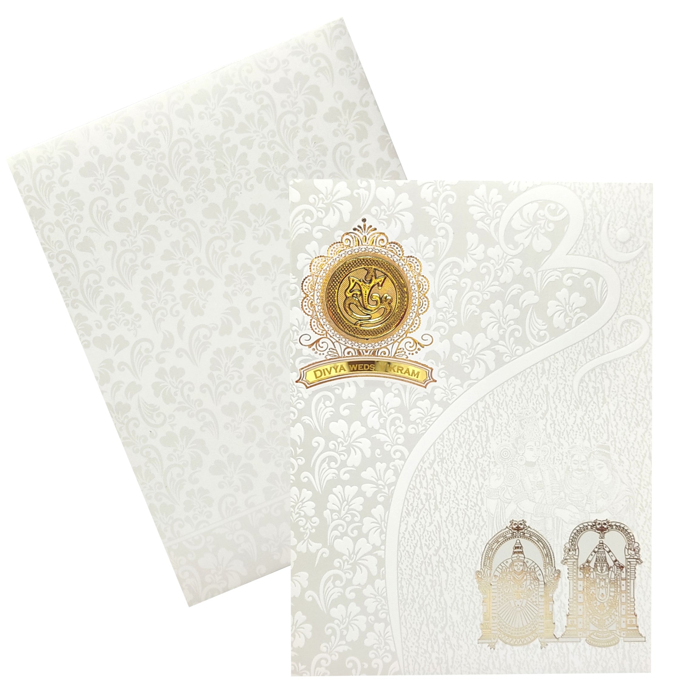 White Royal Screen Embossed With Balaji And Padmavathi-KNK7046W