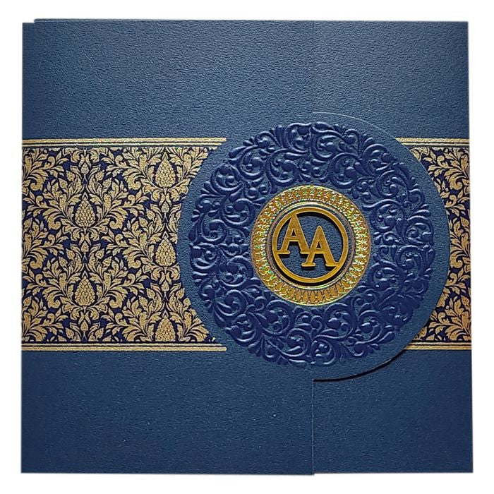 Blue Floral Door Wedding Card Design-King of Cards