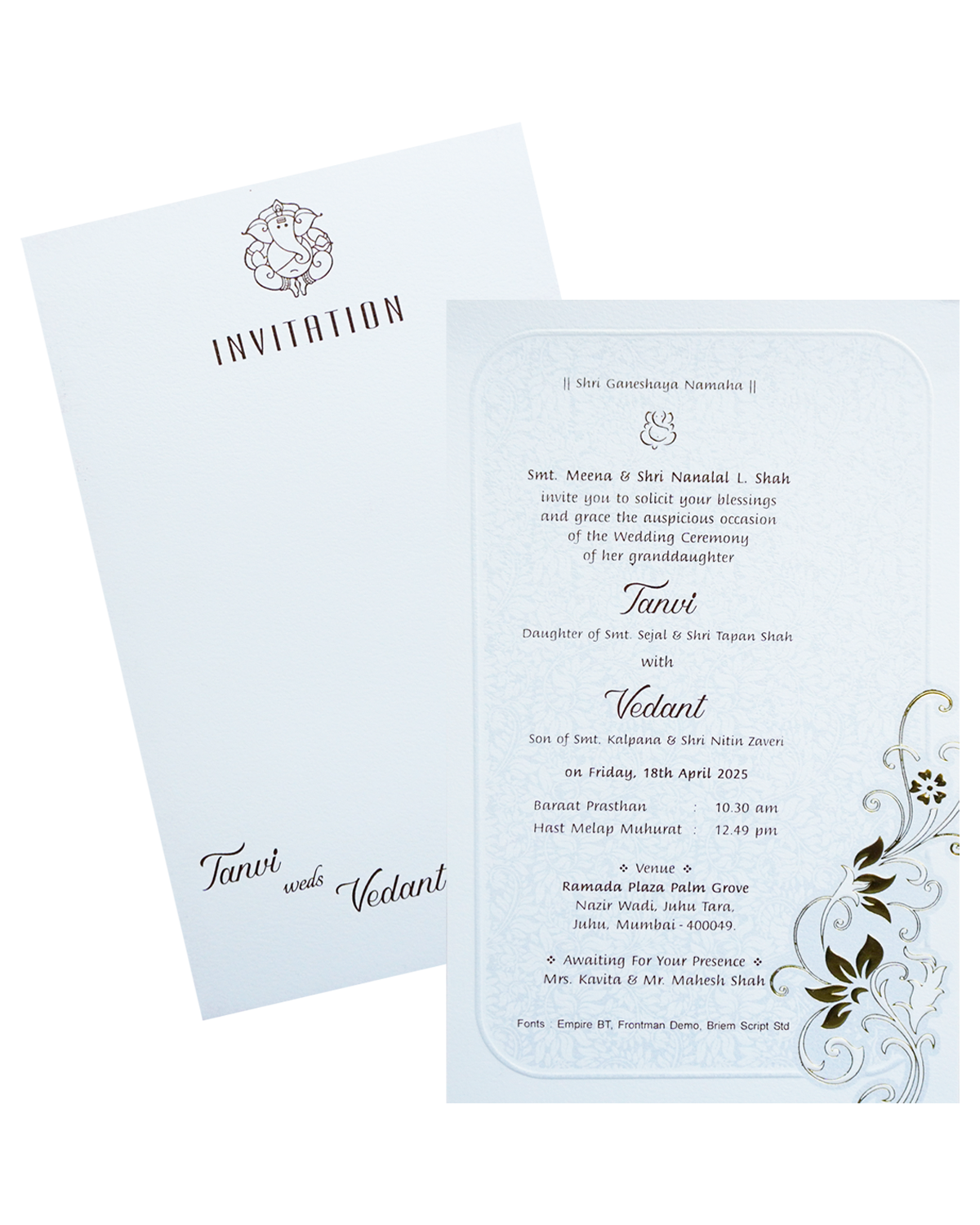 White Single Sheet Wedding Card-KRCS7440