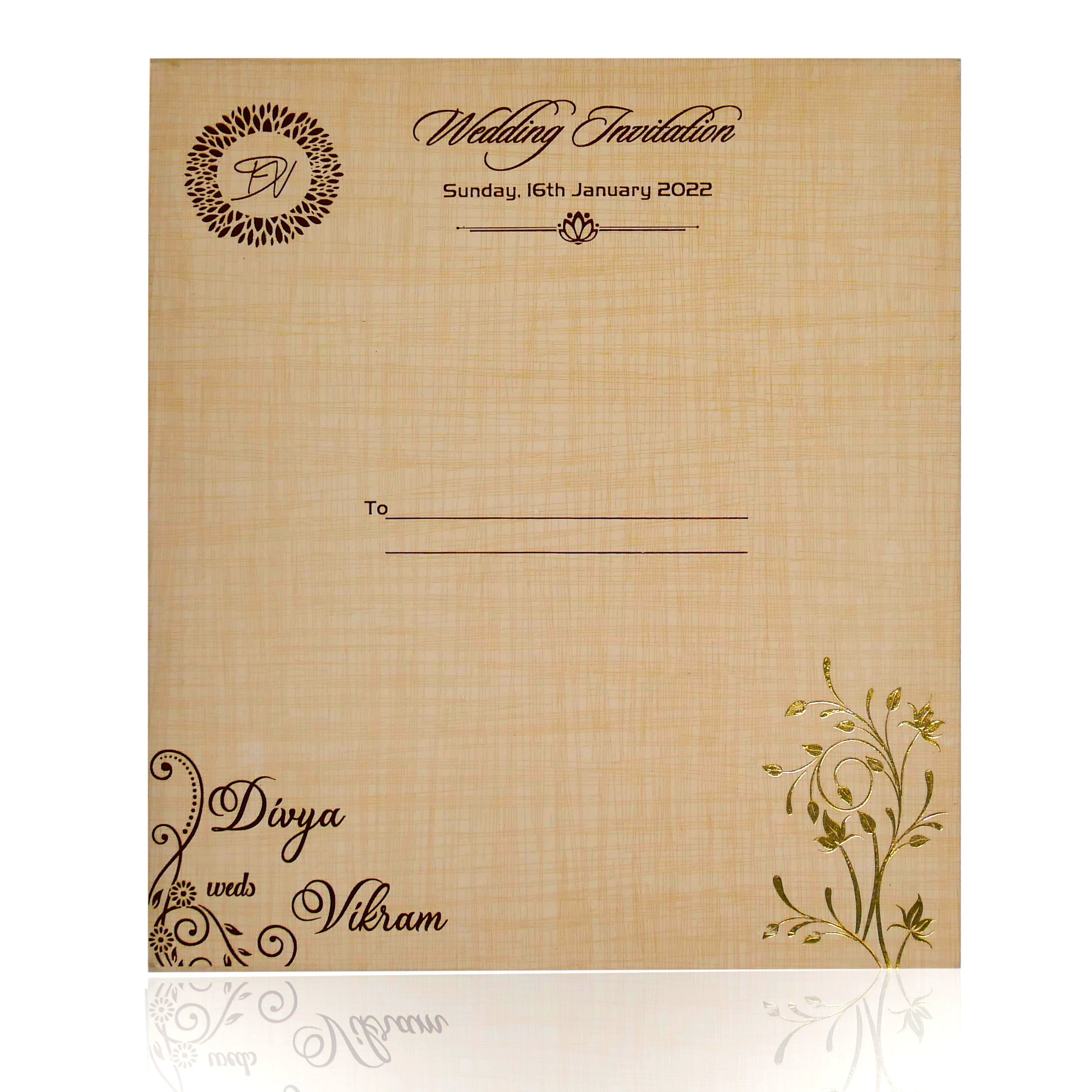 Sandal Padded Wedding Invitation In Gold Foiling-KNPS7501S