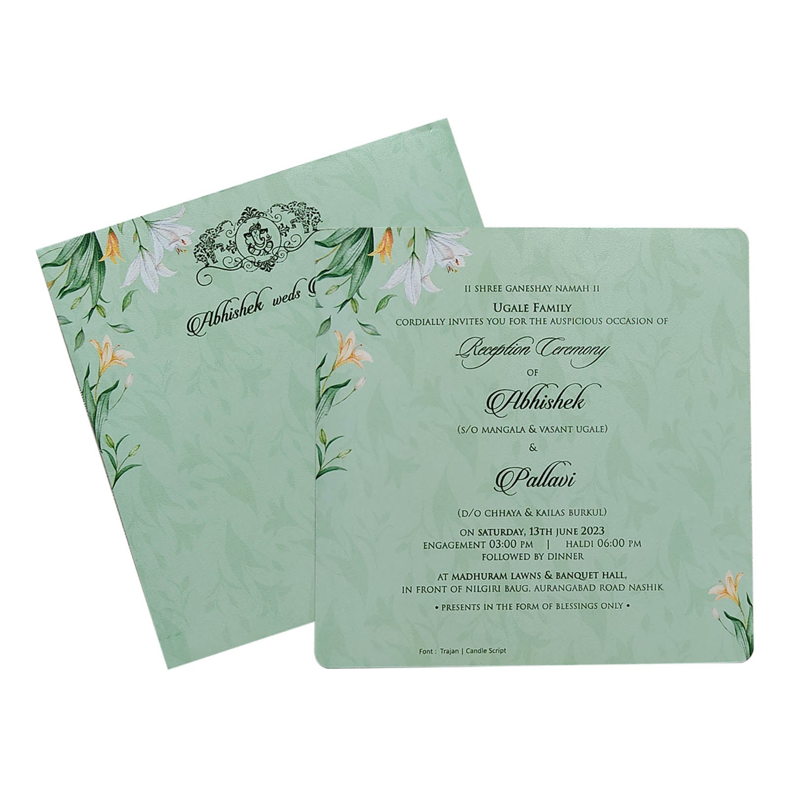 Soft Green Single Sheet Invitation-KRCS6570