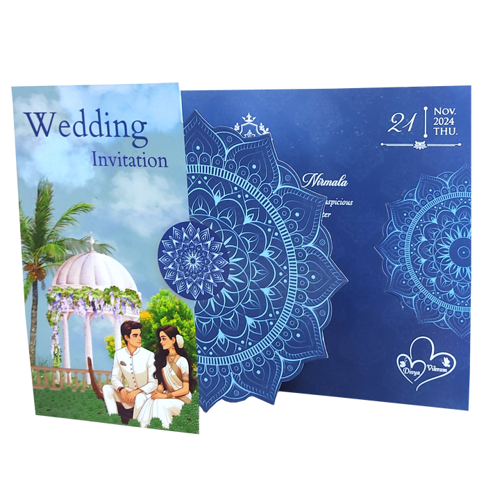 Blue Bride Groom Threefold Wedding Card-King of Cards