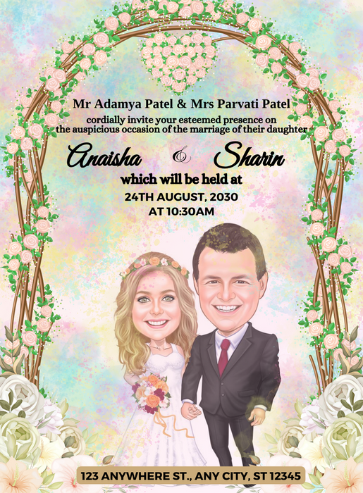 Love Capers Caricature Wedding Invitations-AACAR016