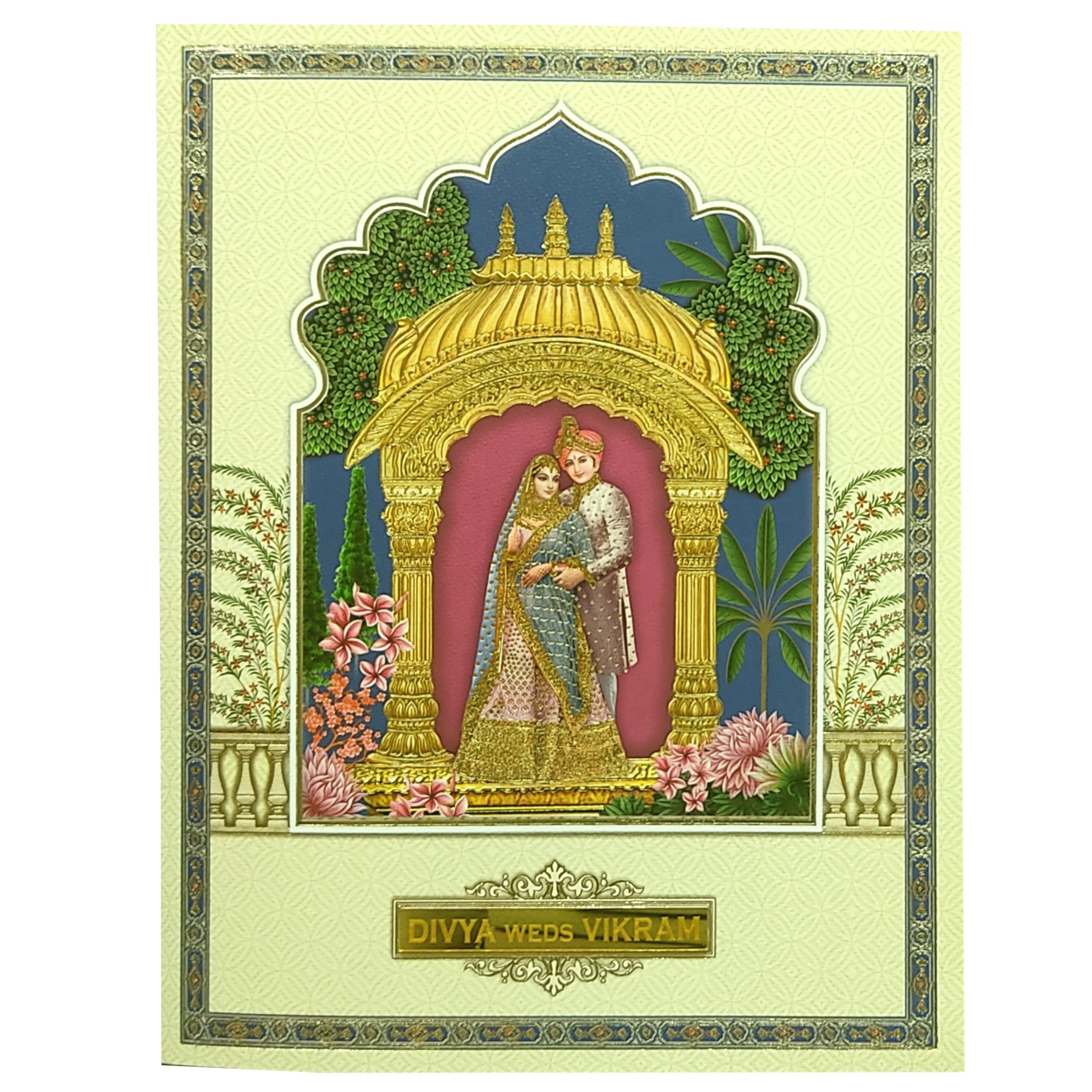 Cream Traditional Bride Groom Invitation Card-KNKN6301