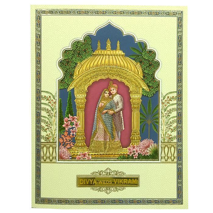 Cream Traditional Bride Groom Invitation Card-King of Cards