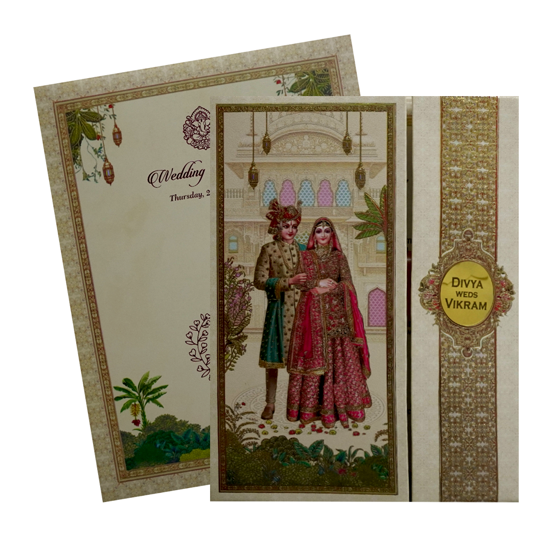 Cream Bride And Groom Wedding Card-KNMO9305