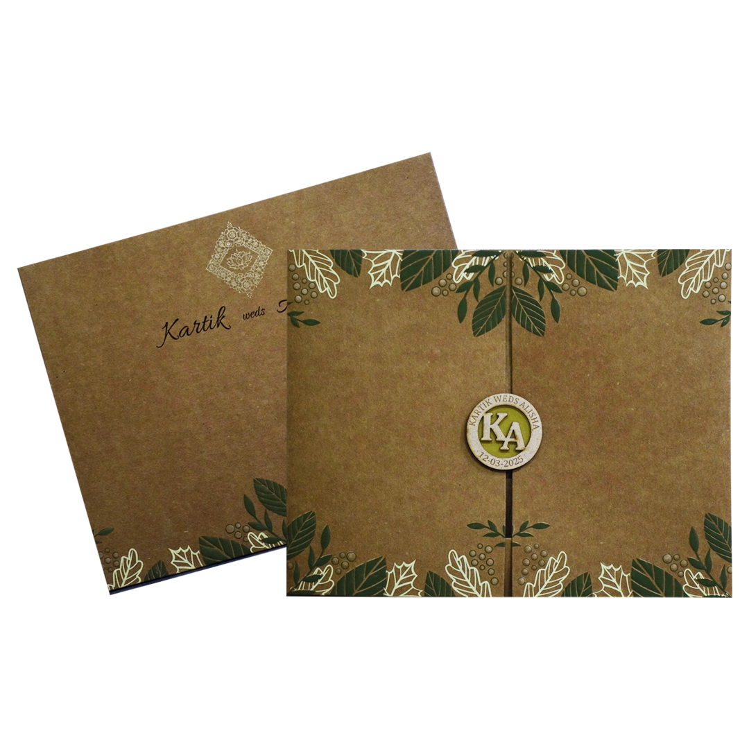 Khaki Brown Floral Box Wedding Card-KRC30122